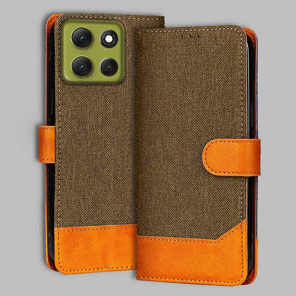 Moto G86 Power 5G Flip Cover — Denim, Walnut Brown after a year of daily use