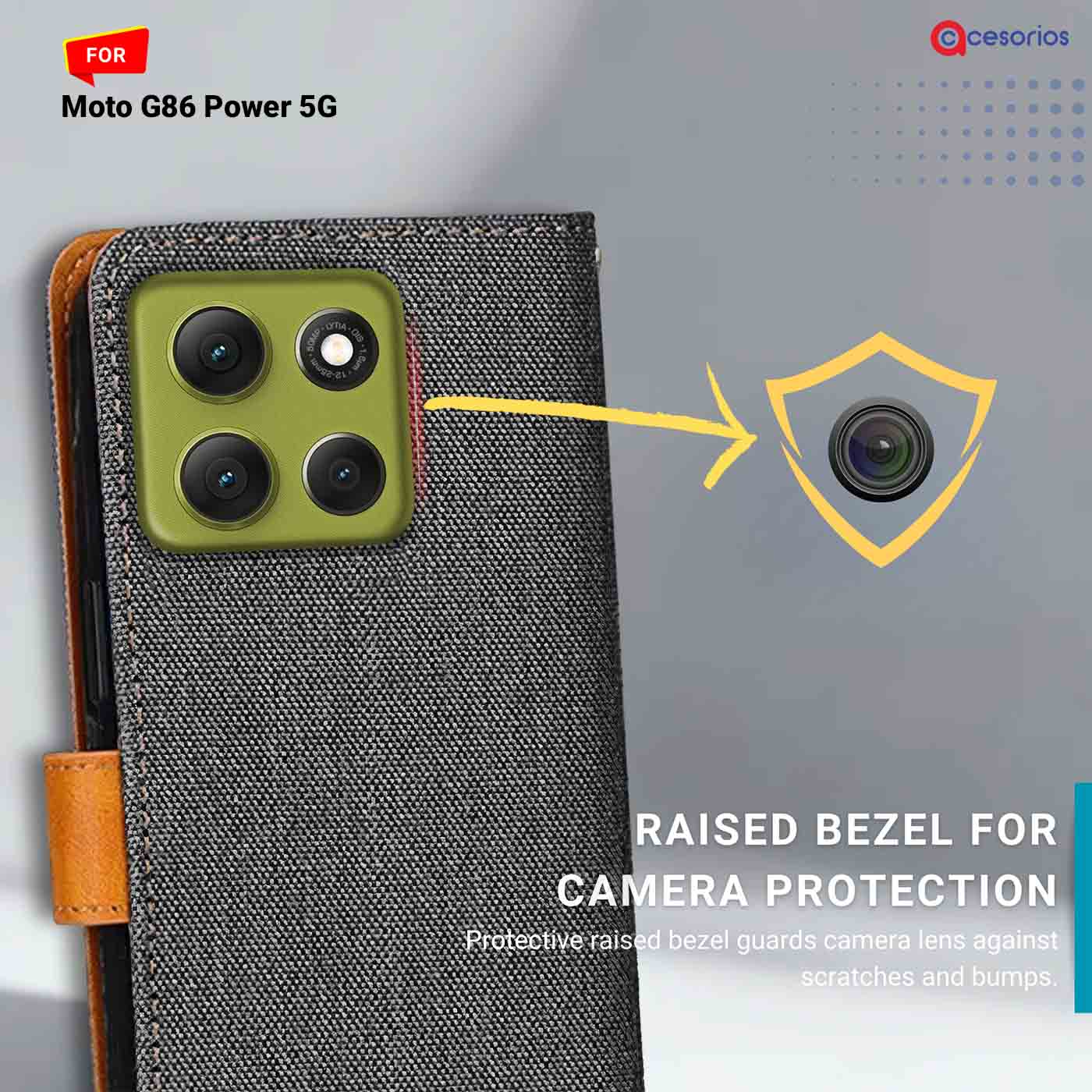 Denim & Leather back panel — Moto G86 Power 5G in Grey mobile case