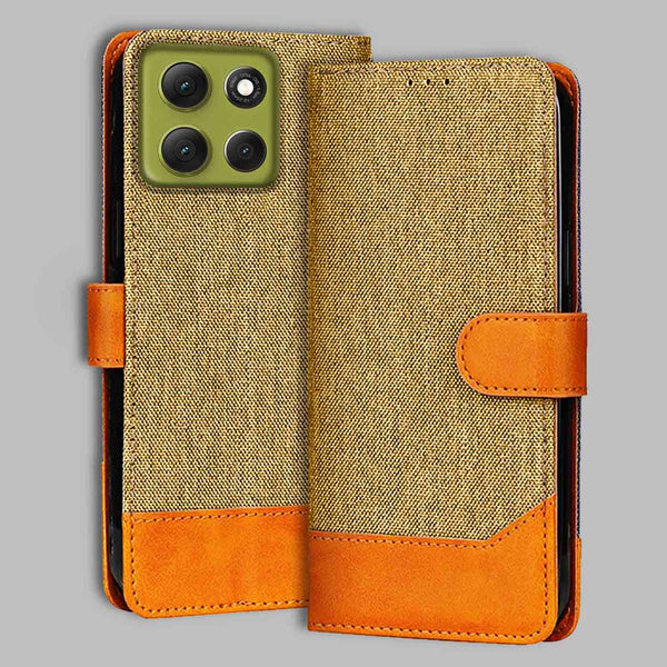 Moto G86 Power 5G Flip Cover — Denim, Camel Beige after a year of daily use