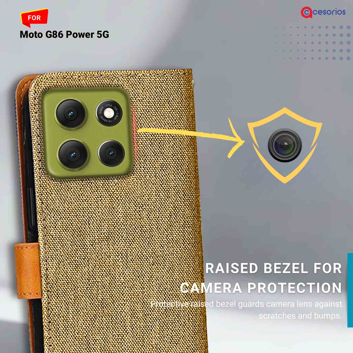 Denim & Leather back panel — Moto G86 Power 5G in Light Brown mobile case