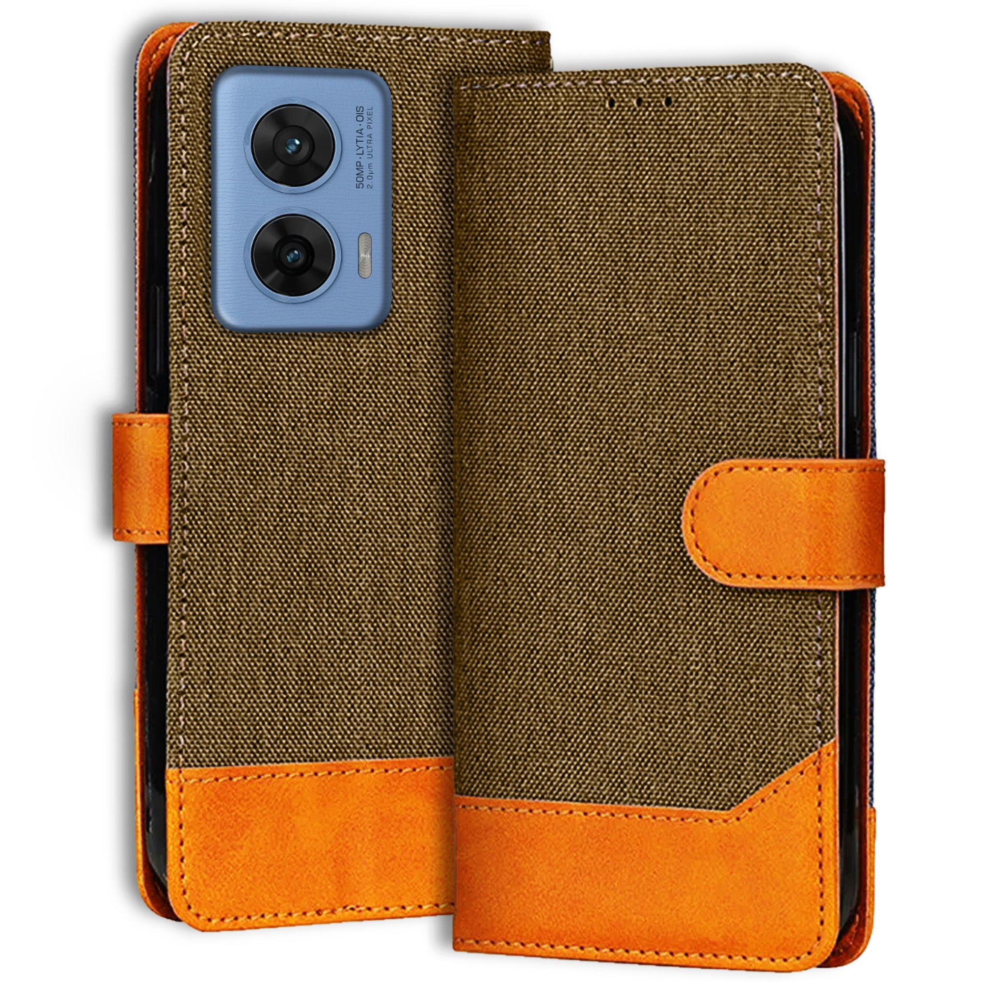 Accesorios Moto G96 5G denim flip cover – Dark Brown – Image 1 #color_dark brown