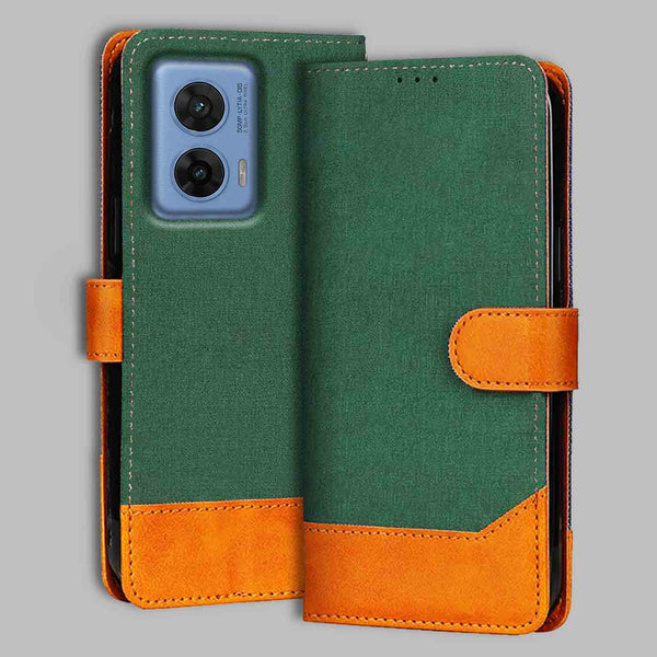Moto G96 5G Flip Cover — Chambray, Forest Green after a year of daily use