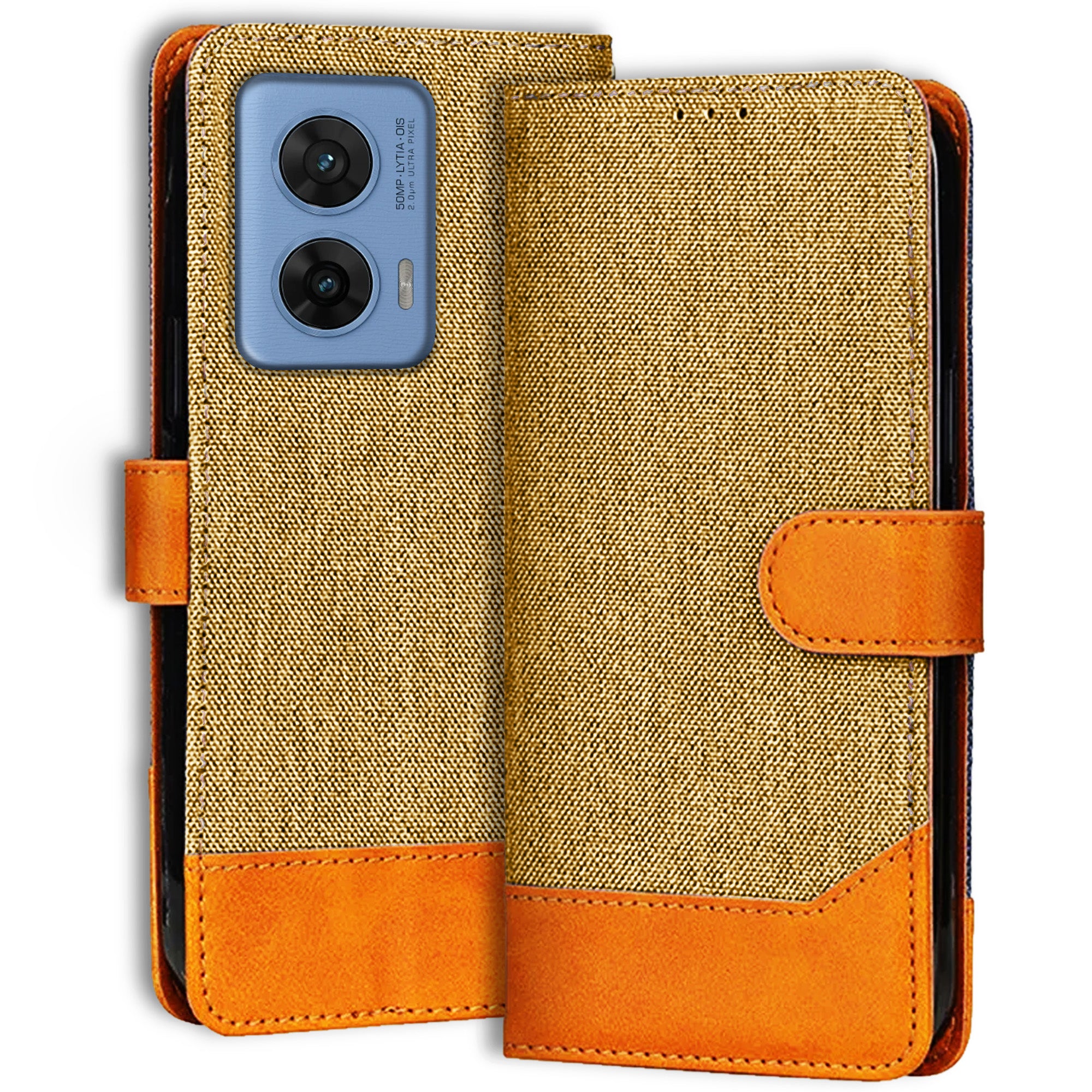 Accesorios Moto G96 5G denim flip cover – Light Brown – Image 1 #color_light brown