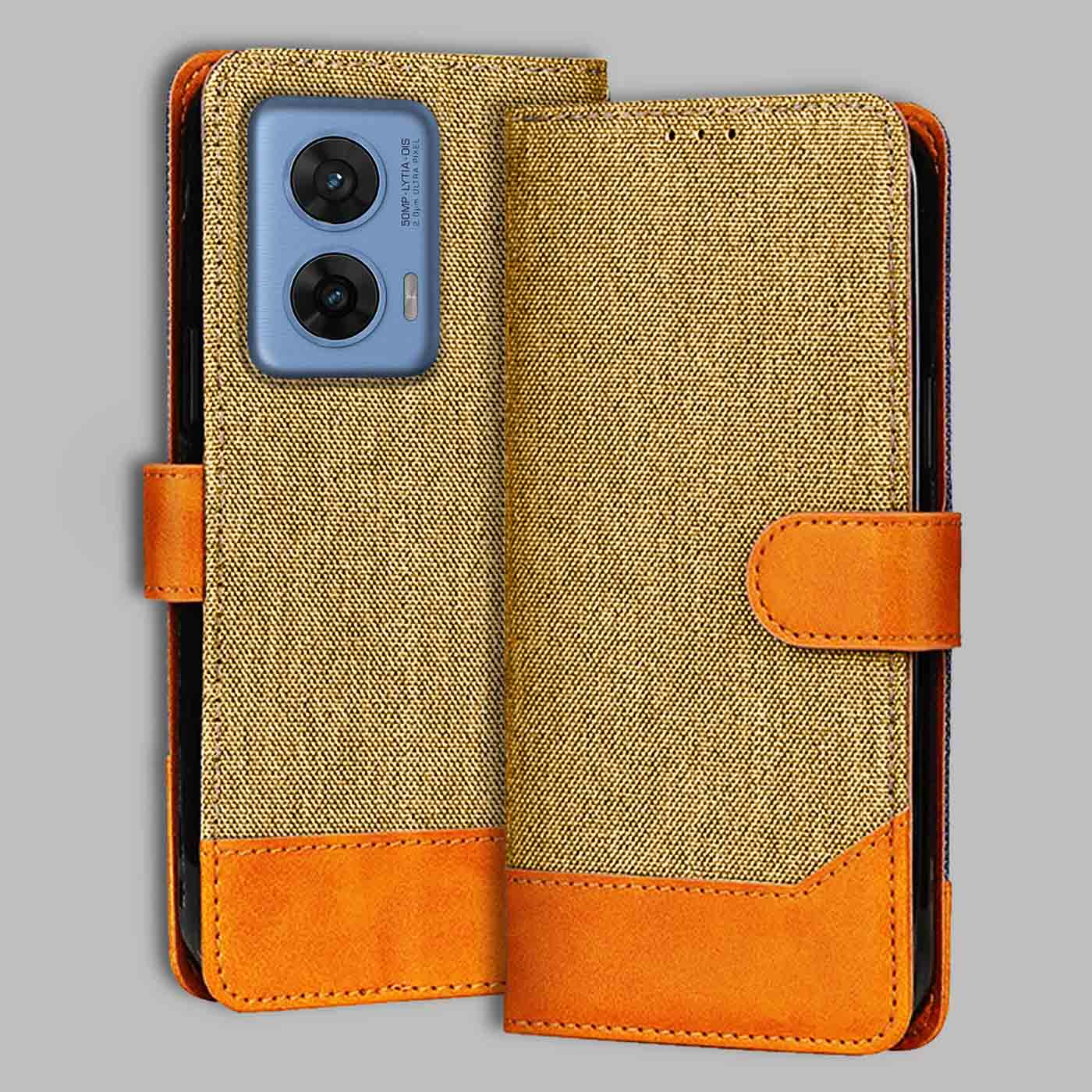 Accesorios Moto G96 5G denim flip cover – Light Brown – Image 1 #color_light b