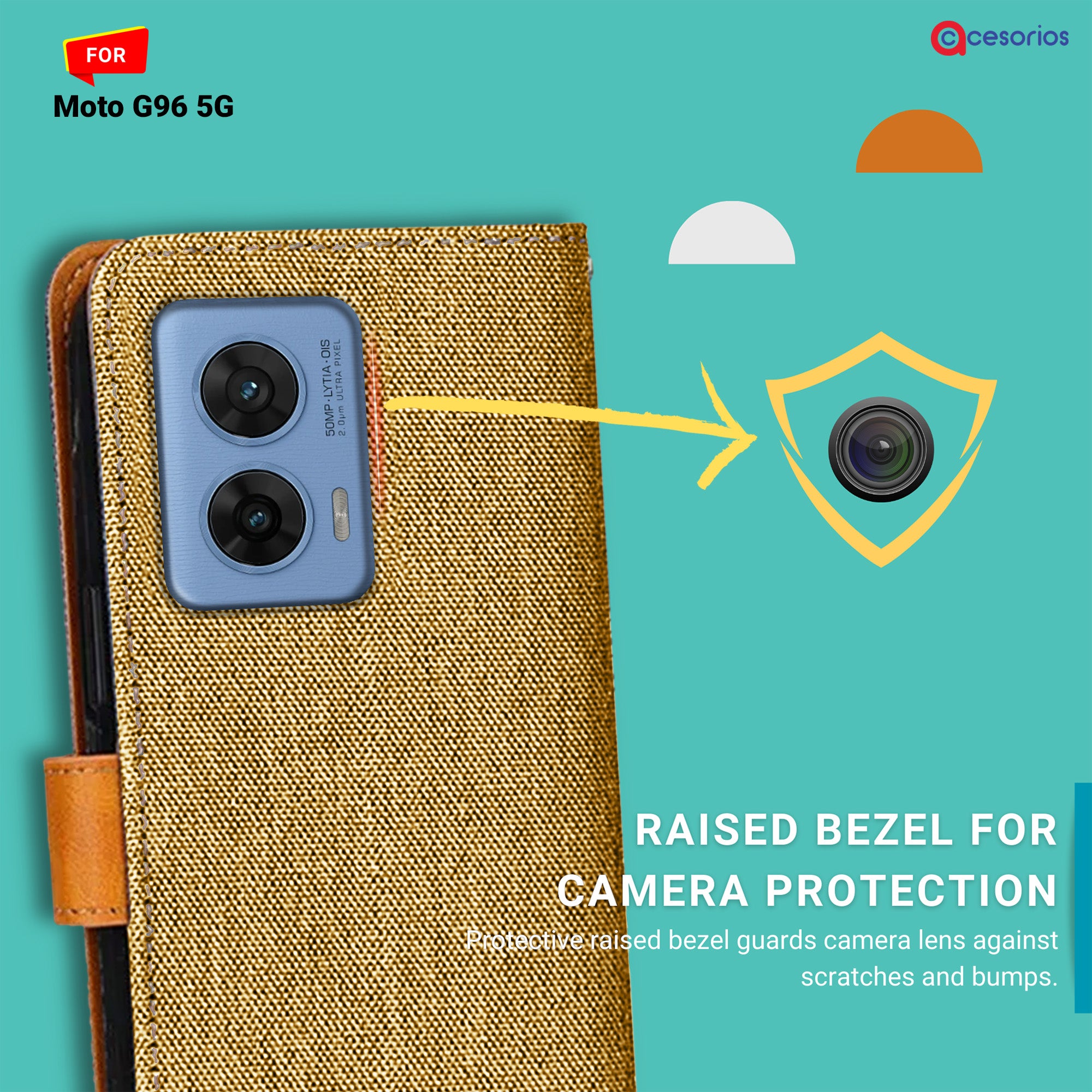 Accesorios Moto G96 5G denim flip cover – Light Brown – Image 2 #color_light brown