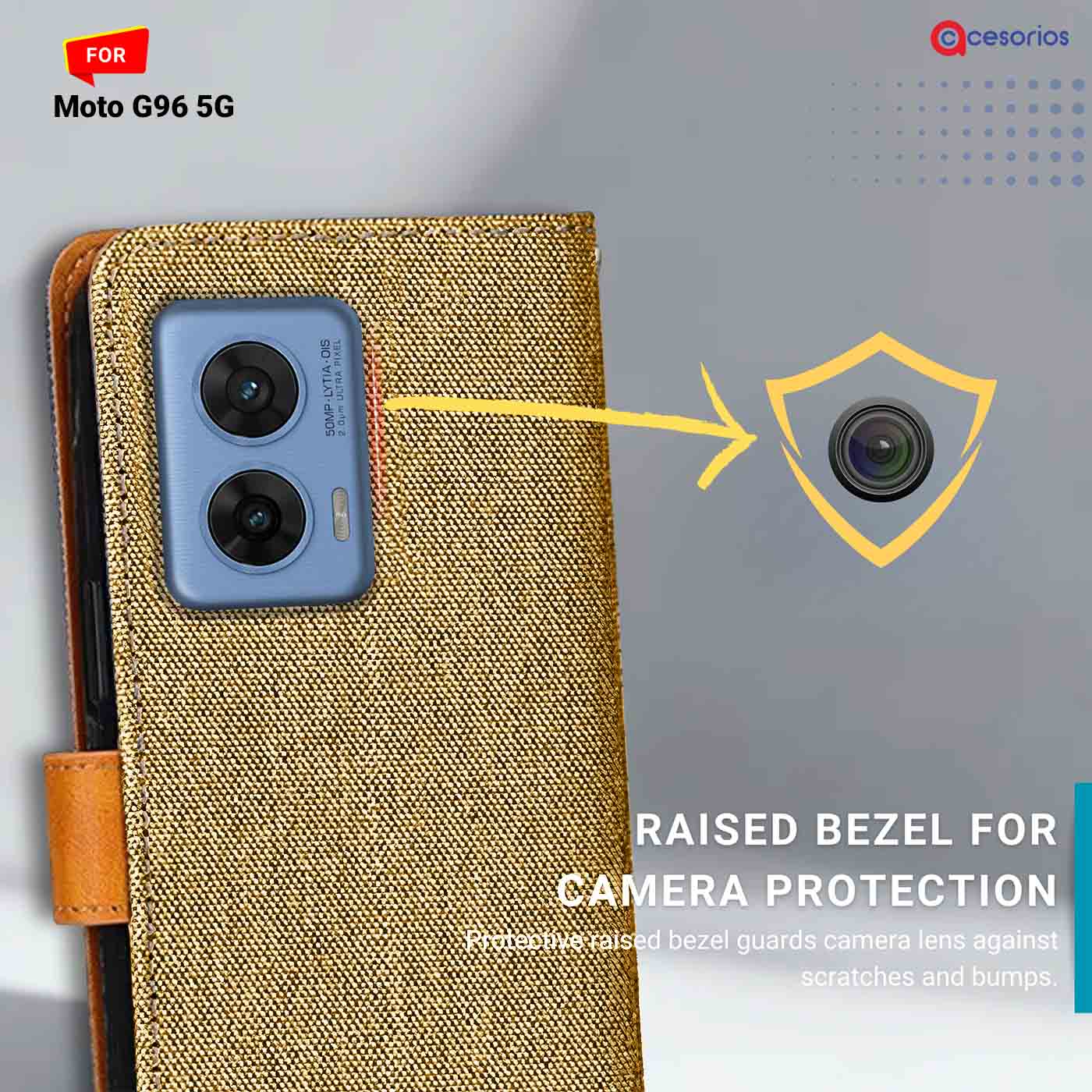 Accesorios Moto G96 5G denim flip cover – Light Brown – Image 2 #color_light b