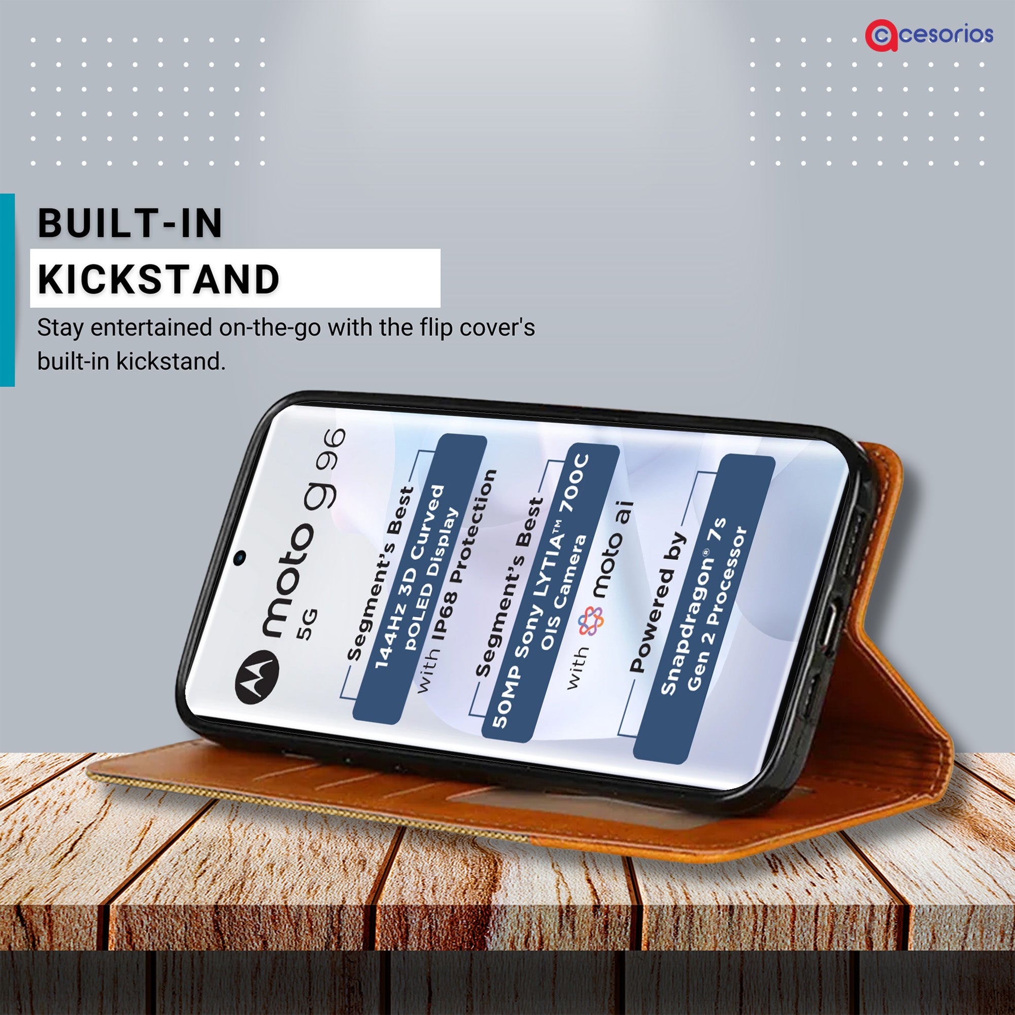 Accesorios Moto G96 5G denim flip cover – Light Brown – Image 4 #color_light brown