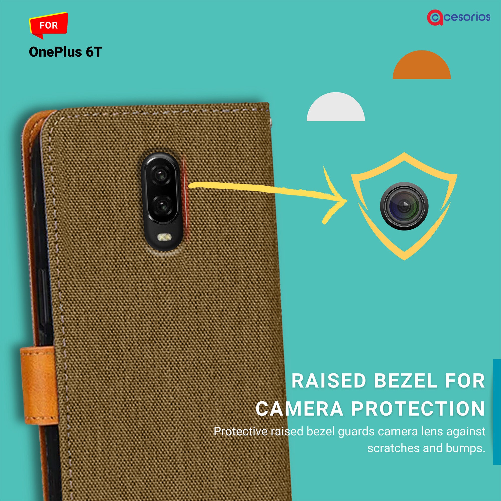 Accesorios Oneplus 6T denim flip cover – Dark Brown – Image 2 #color_dark brown