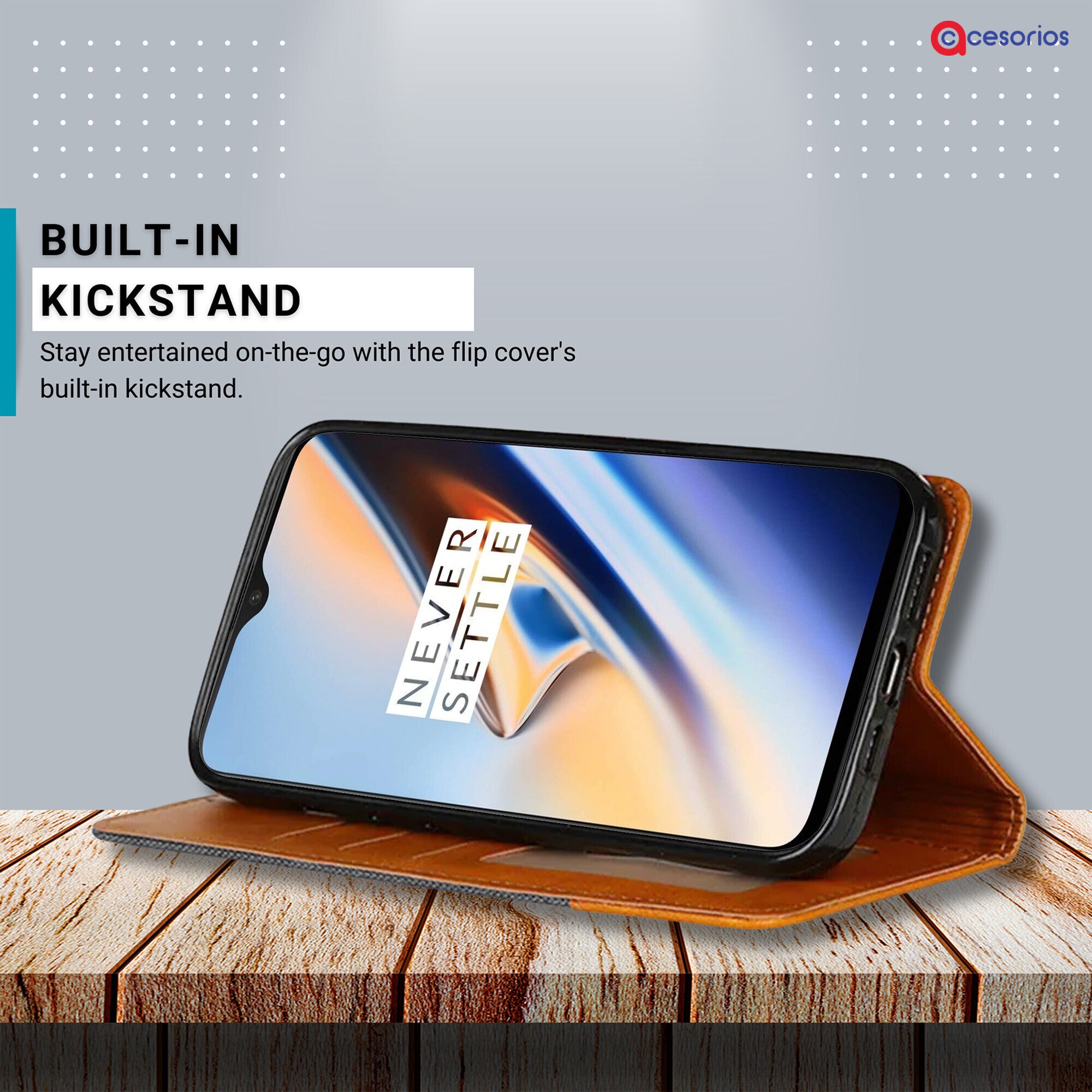 Accesorios Oneplus 6T denim flip cover – Grey – Image 4 #color_grey