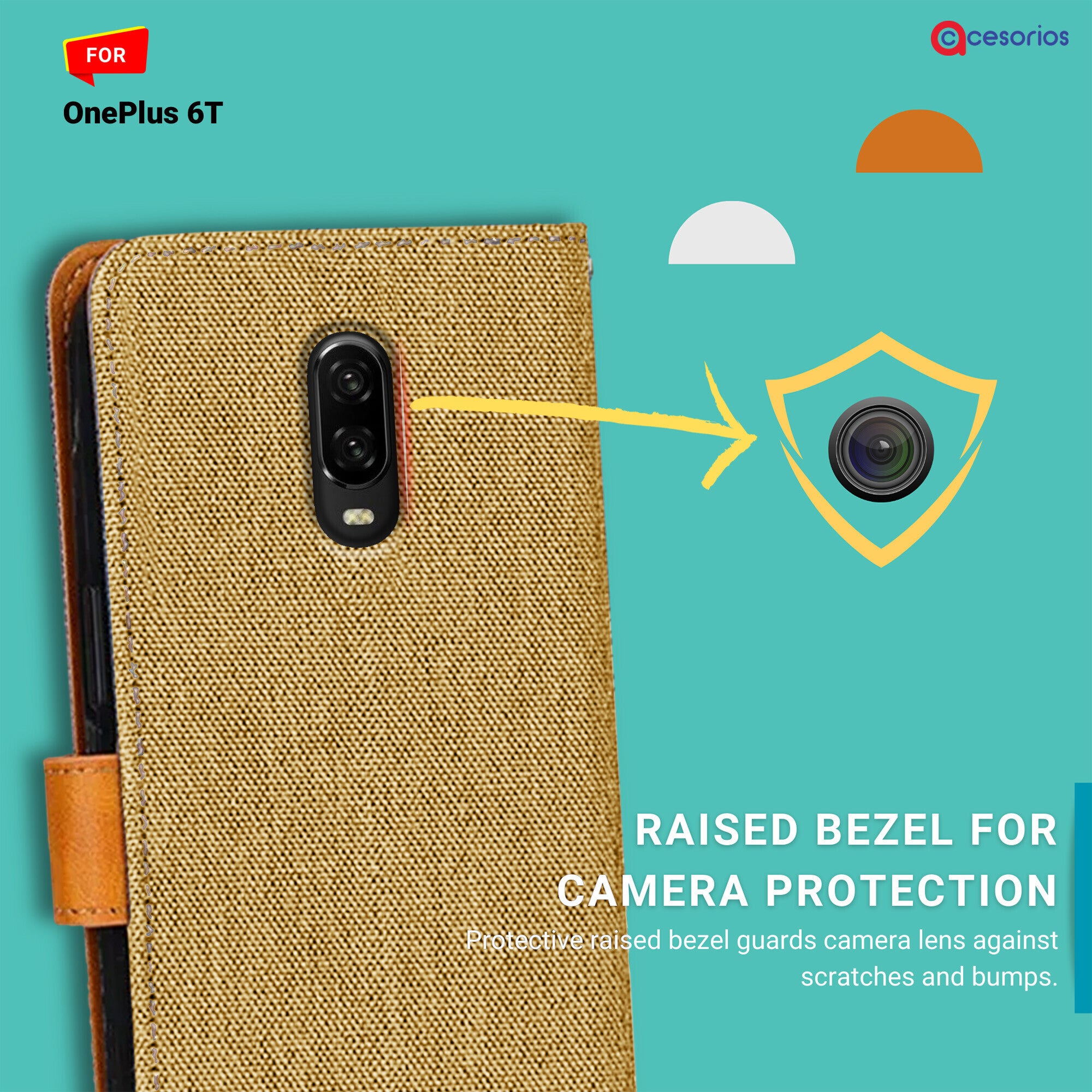 Accesorios Oneplus 6T denim flip cover – Light Brown – Image 2 #color_light brown