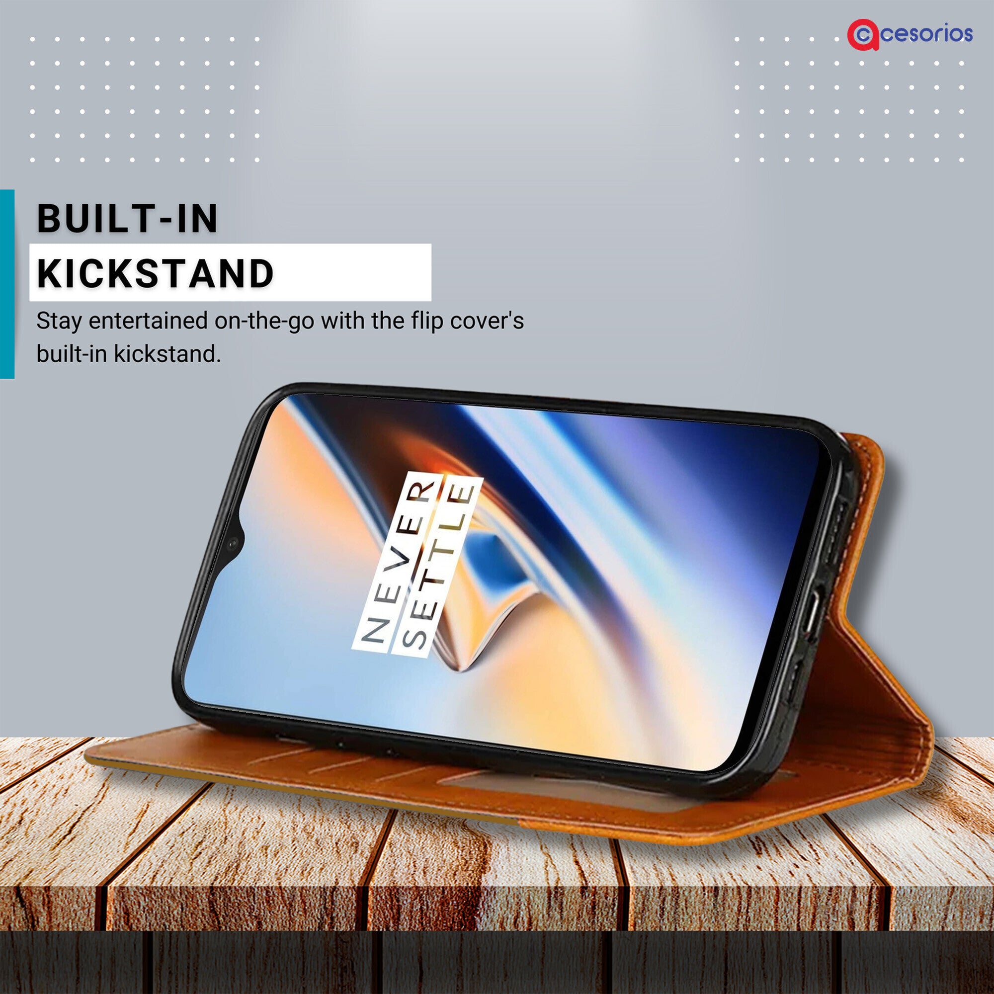 Accesorios Oneplus 6T denim flip cover – Light Brown – Image 4 #color_light brown