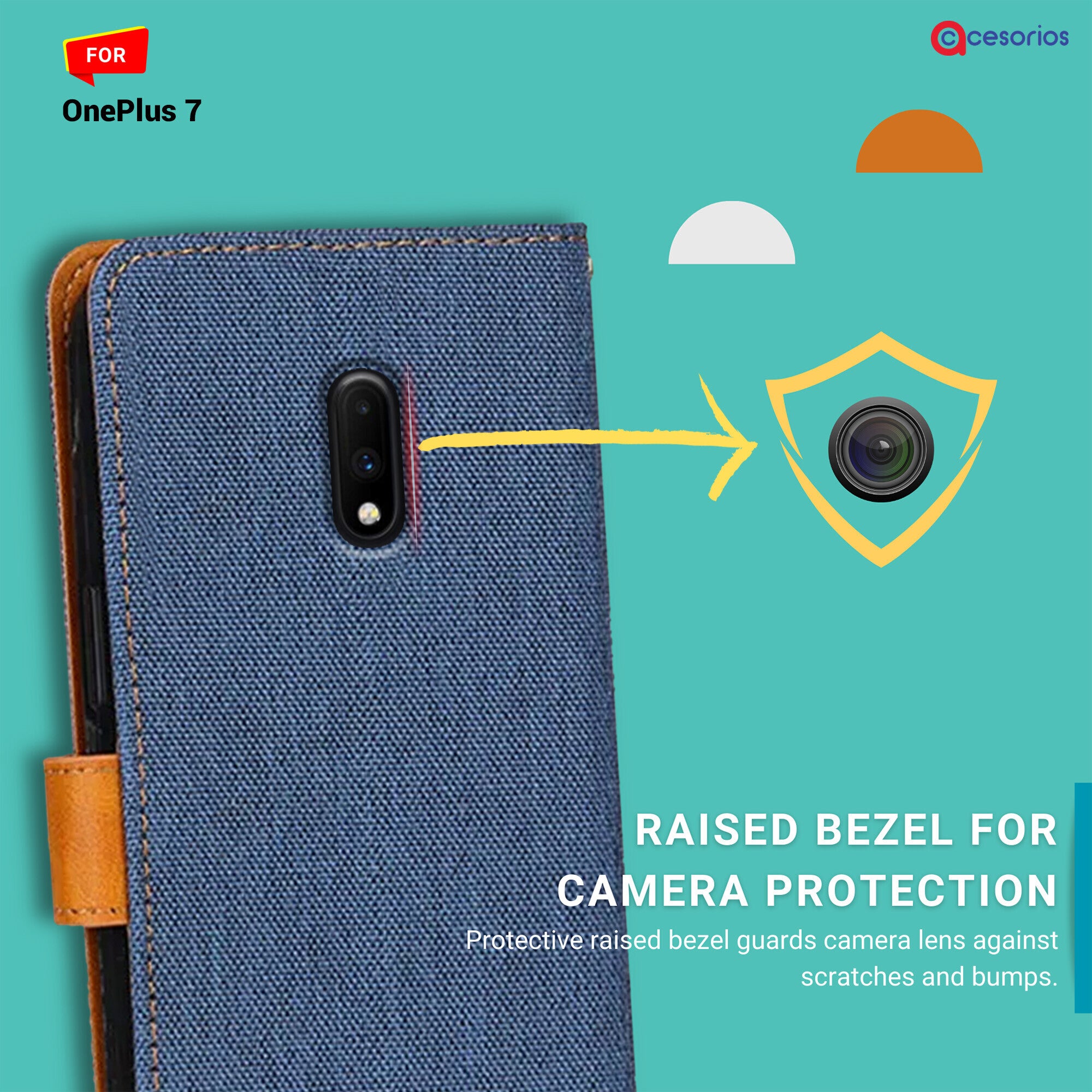 Accesorios Oneplus 7 denim flip cover – Blue – Image 2 #color_blue