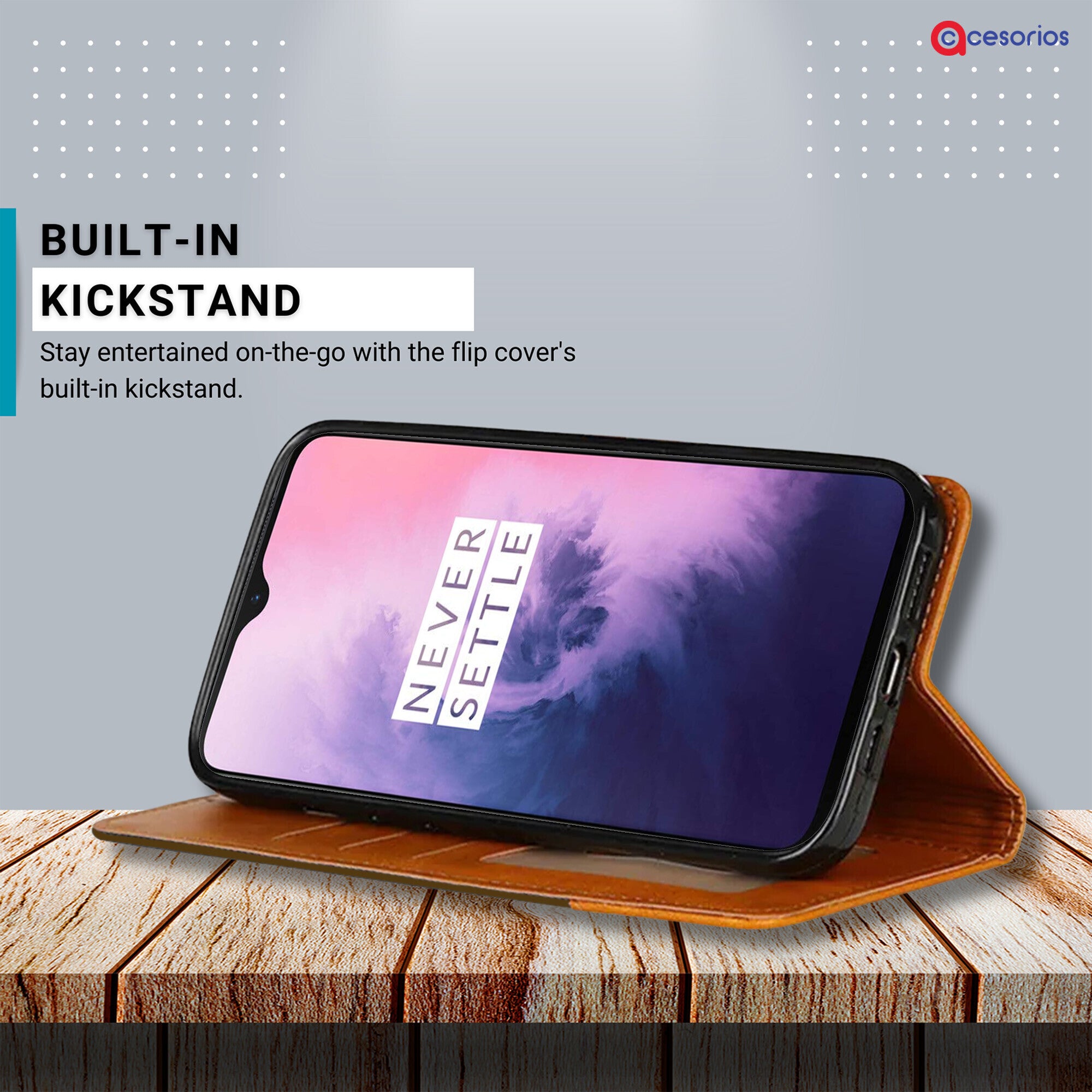 Accesorios Oneplus 7 denim flip cover – Dark Brown – Image 4 #color_dark brown