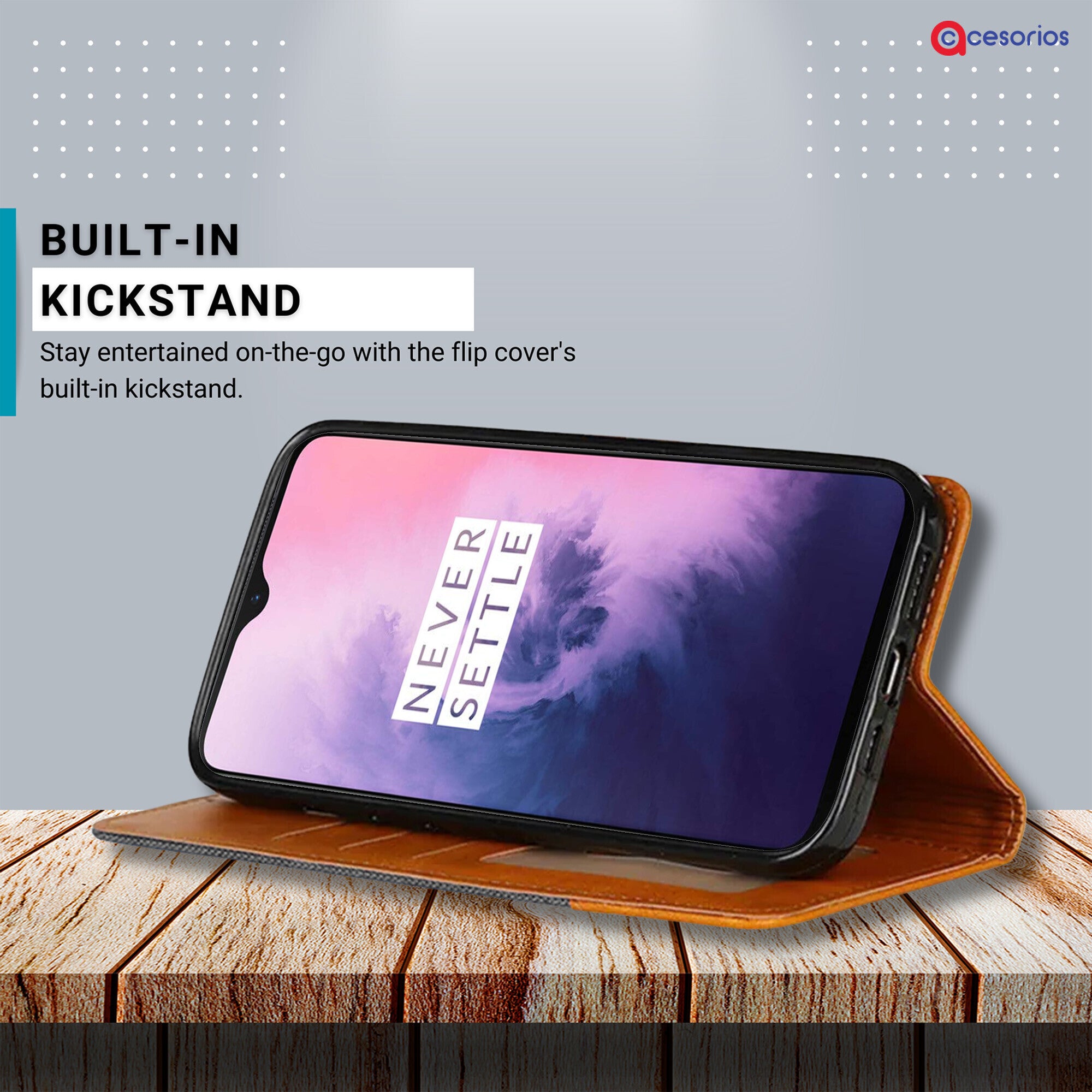 Accesorios Oneplus 7 denim flip cover – Grey – Image 4 #color_grey