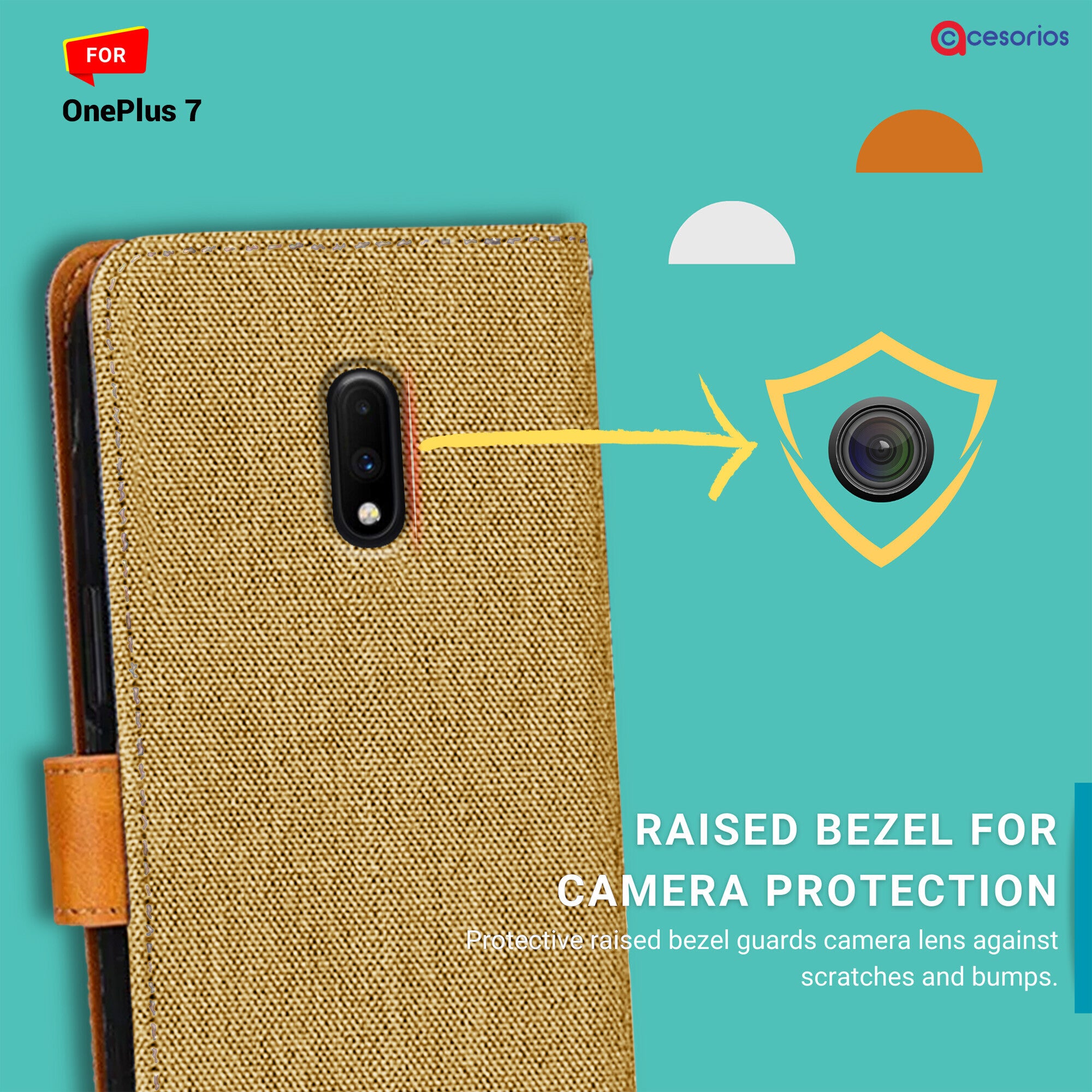 Accesorios Oneplus 7 denim flip cover – Light Brown – Image 2 #color_light brown