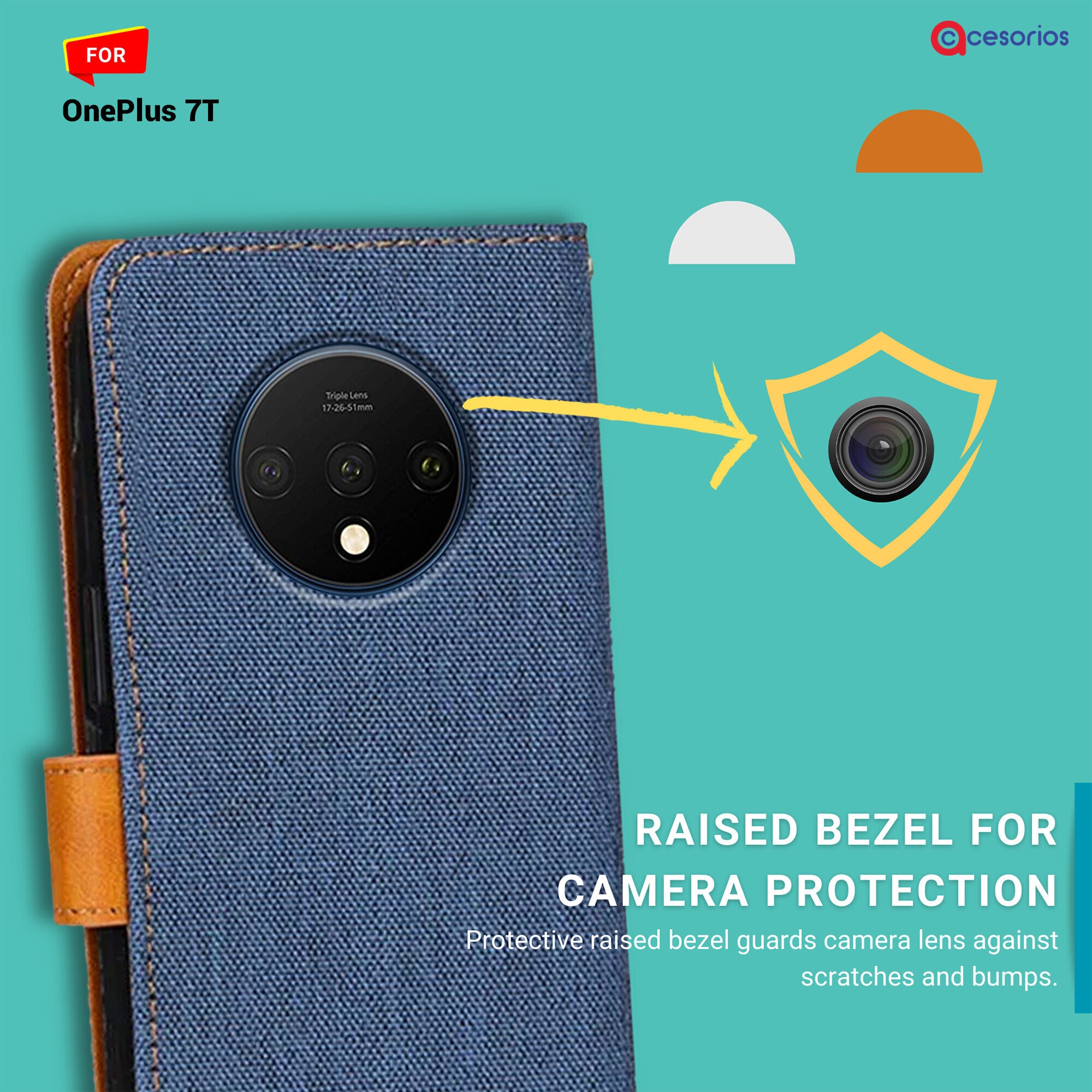 Accesorios Oneplus 7T denim flip cover – Blue – Image 2 #color_blue
