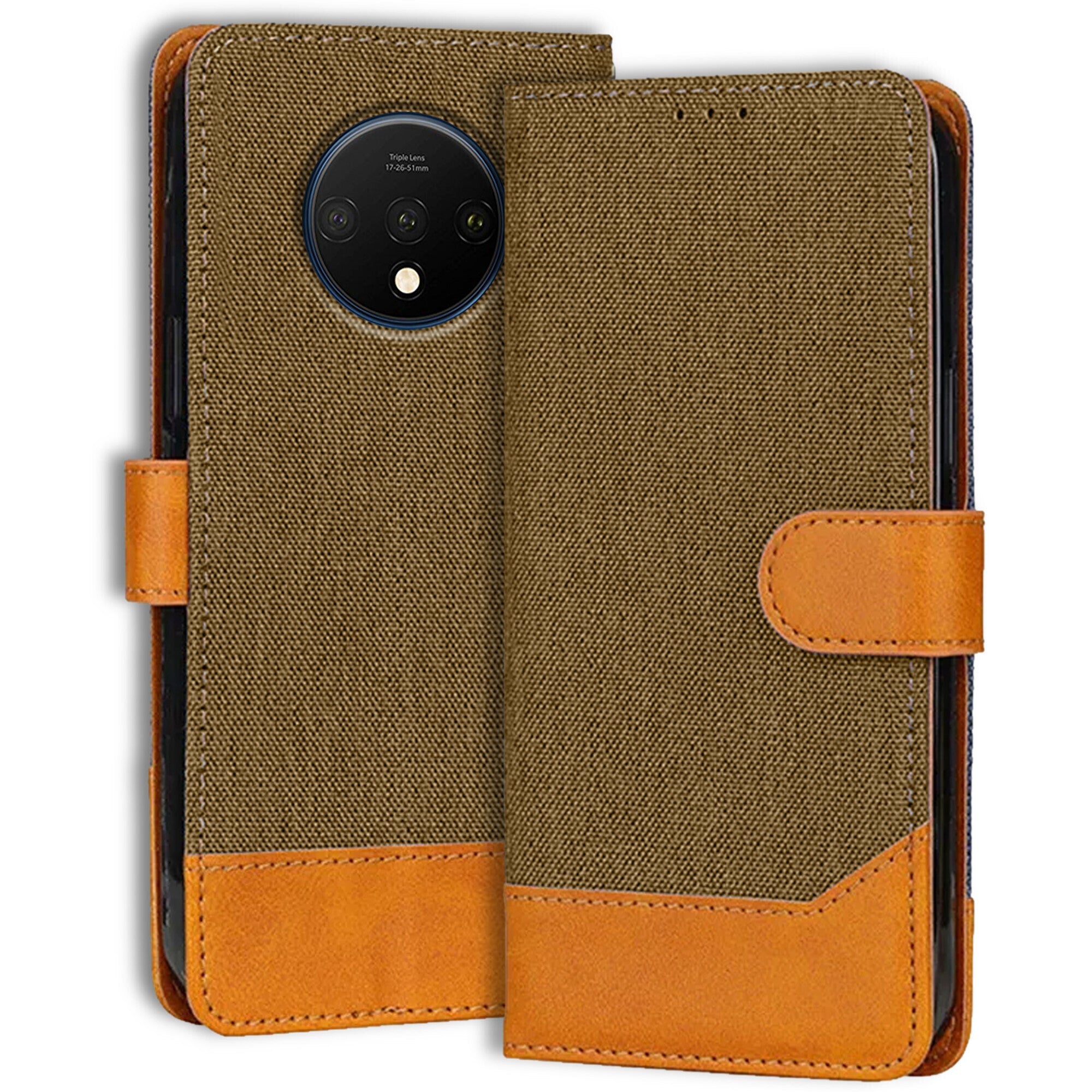 Accesorios Oneplus 7T denim flip cover – Dark Brown – Image 1 #color_dark brown