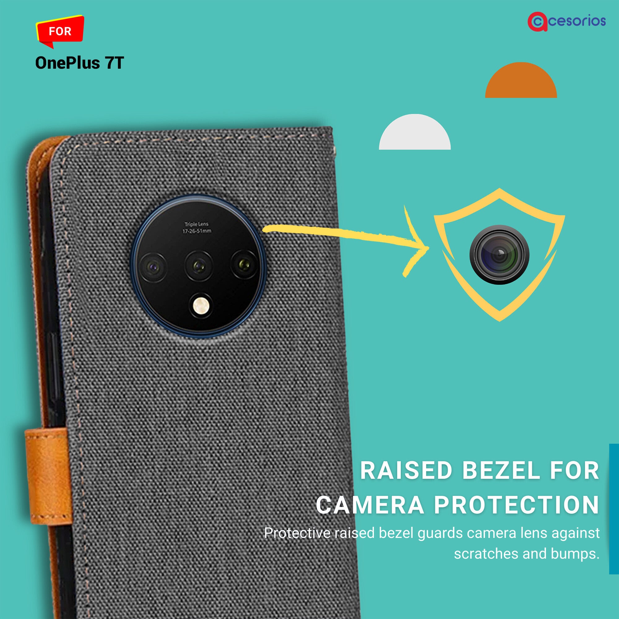 Accesorios Oneplus 7T denim flip cover – Grey – Image 2 #color_grey