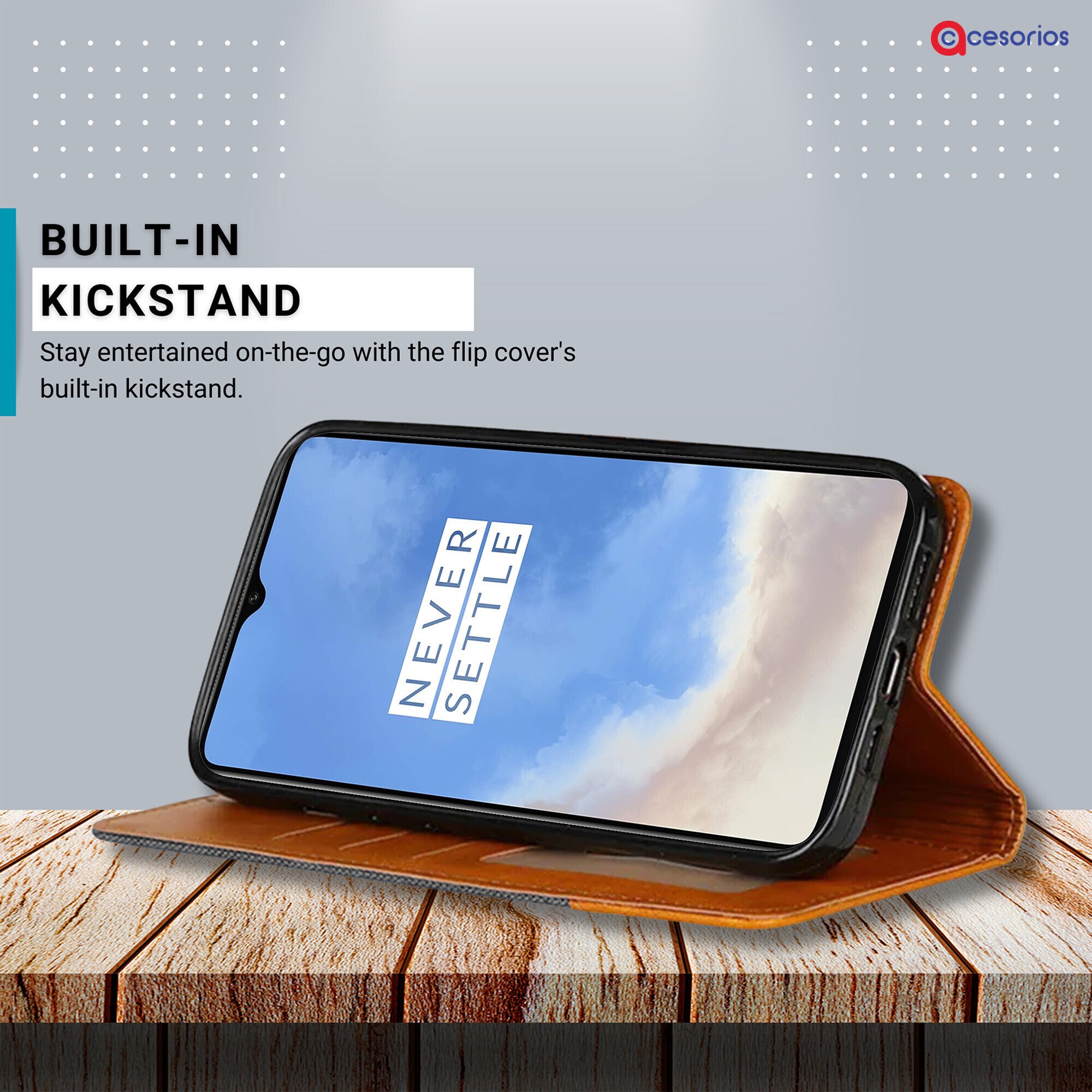 Accesorios Oneplus 7T denim flip cover – Grey – Image 4 #color_grey
