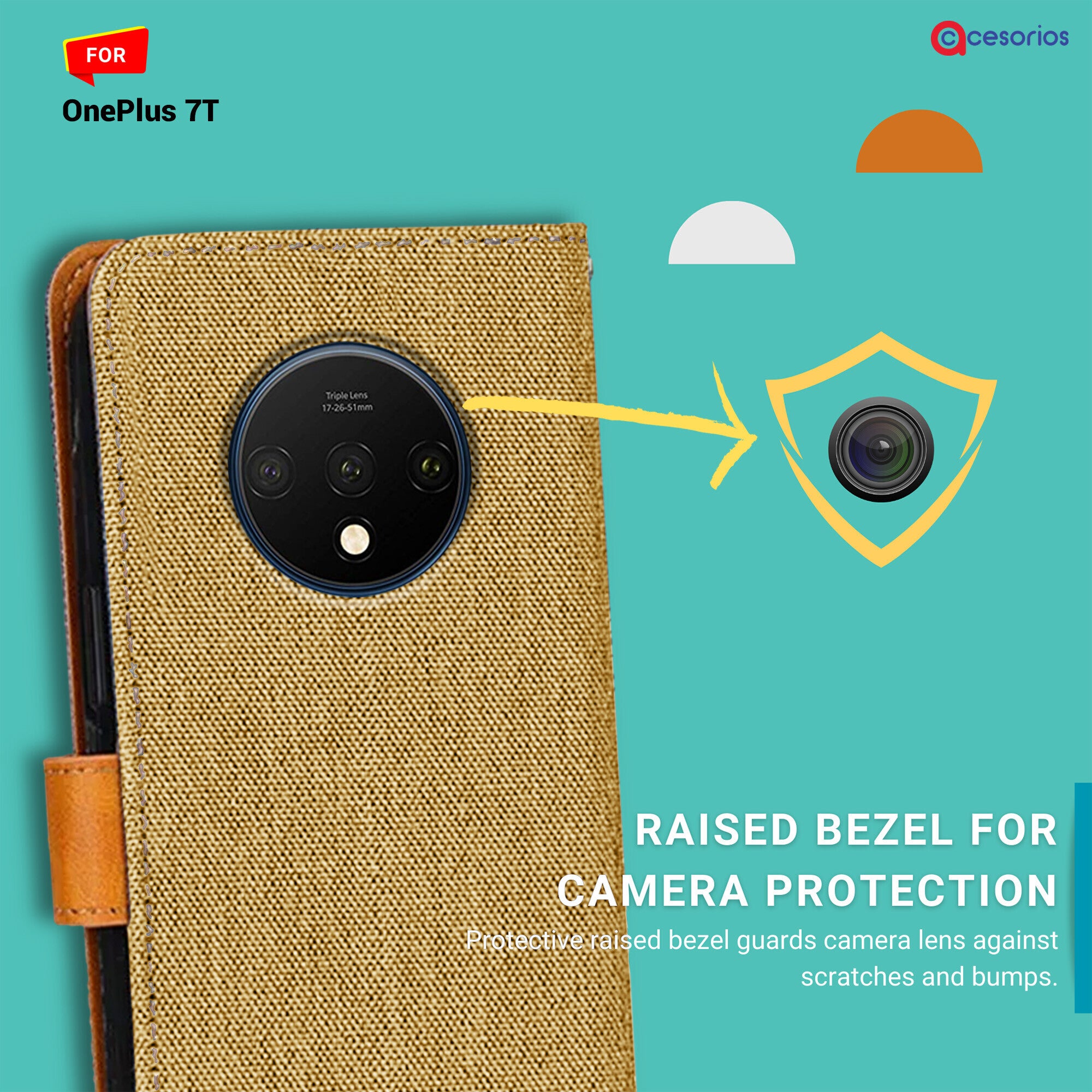Accesorios Oneplus 7T denim flip cover – Light Brown – Image 2 #color_light brown