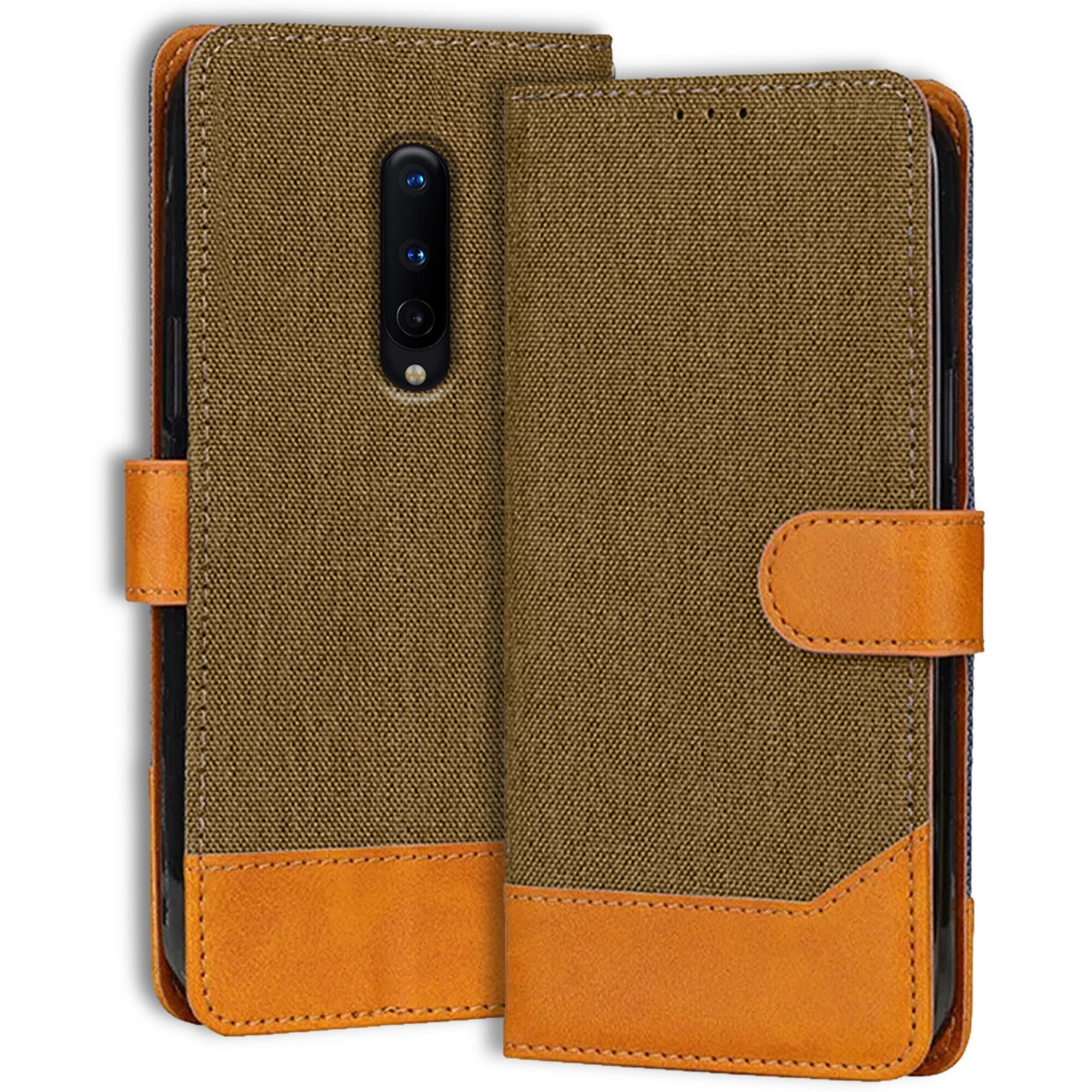 Accesorios Oneplus 8 denim flip cover – Dark Brown – Image 1 #color_dark brown