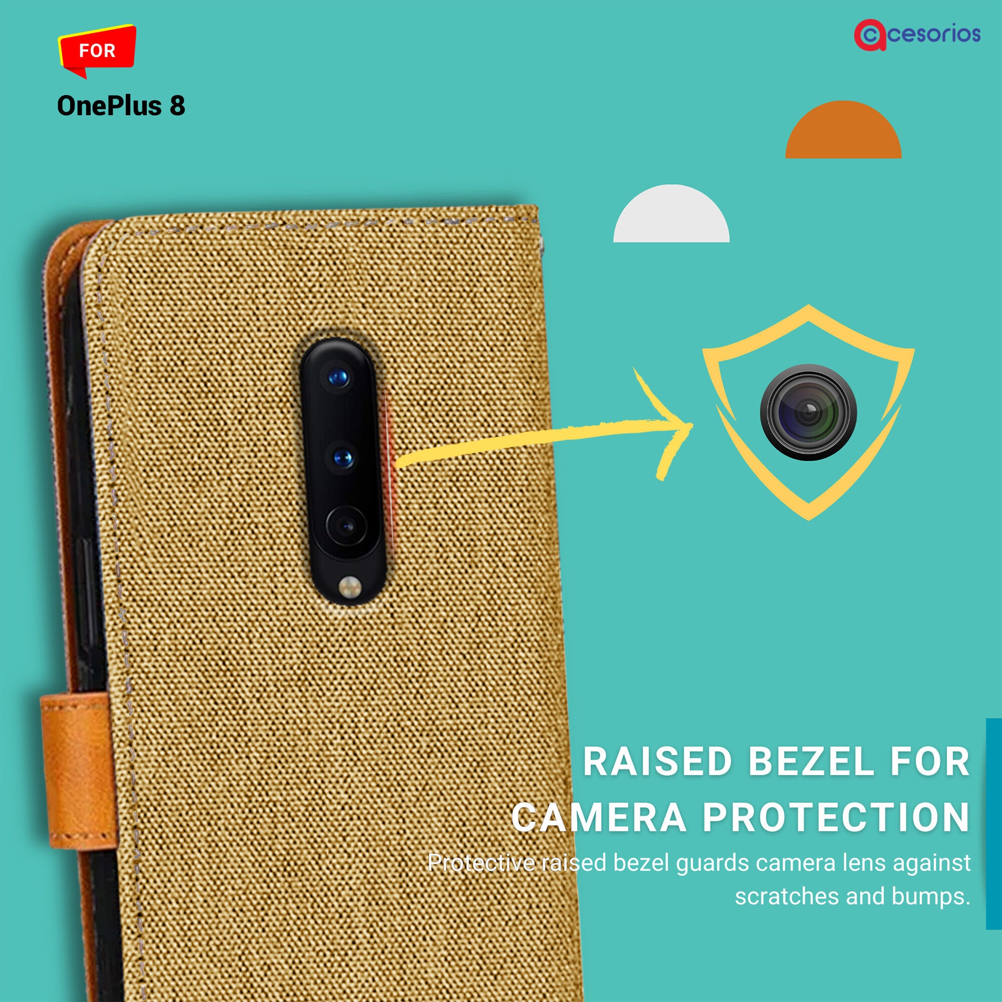 Accesorios Oneplus 8 denim flip cover – Light Brown – Image 2 #color_light brown