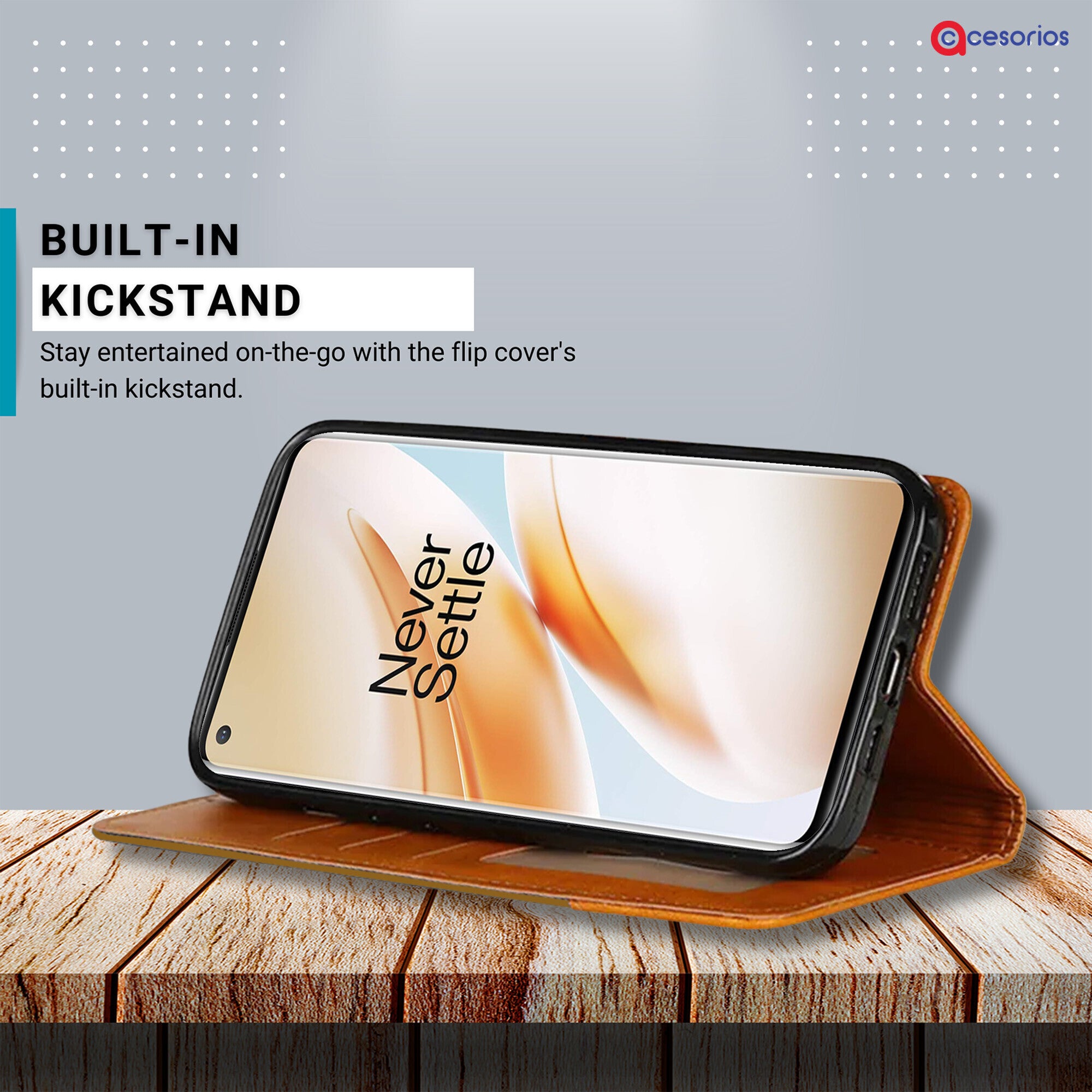 Accesorios Oneplus 8 denim flip cover – Light Brown – Image 4 #color_light brown
