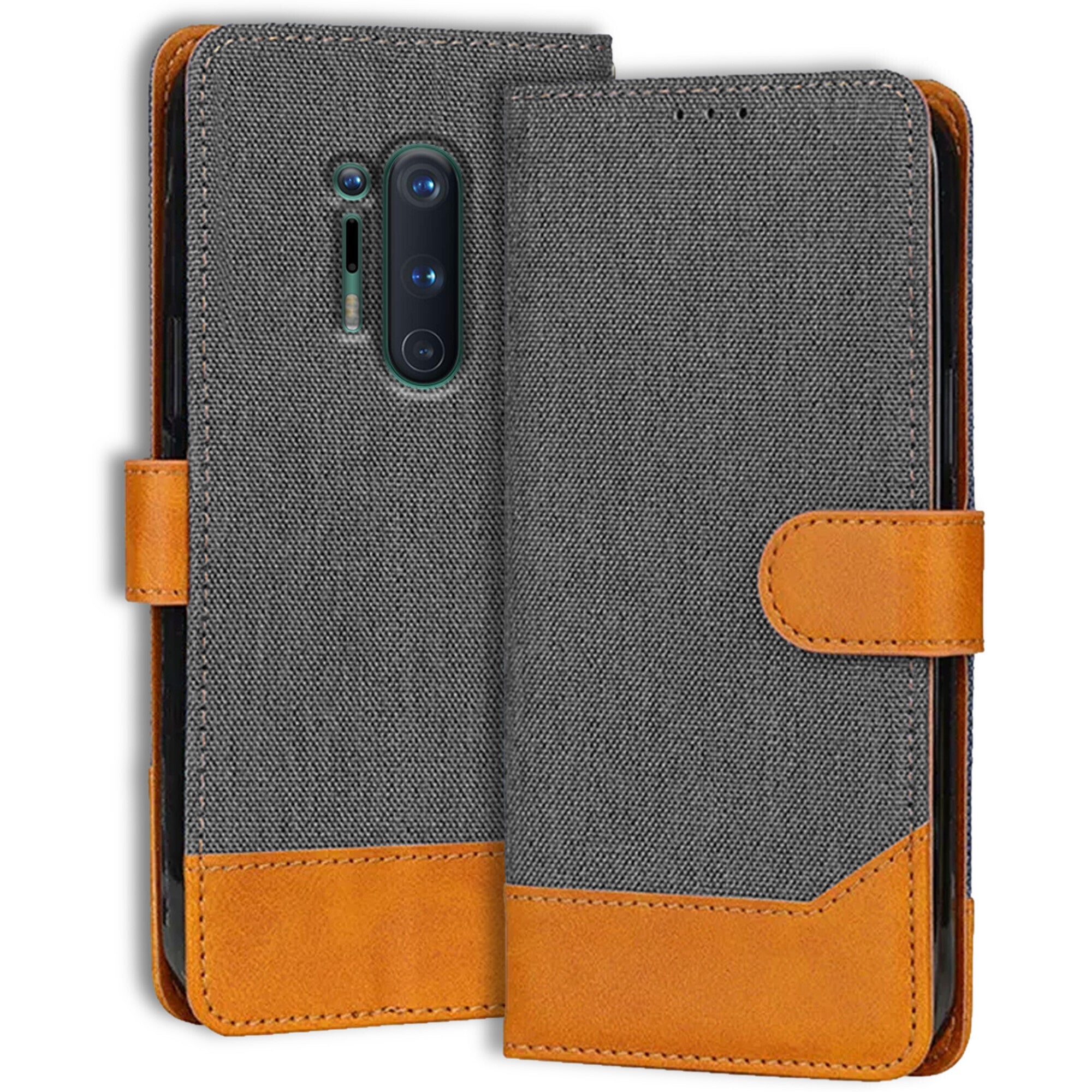 Accesorios Oneplus 8 Pro denim flip cover – Grey – Image 1 #color_grey