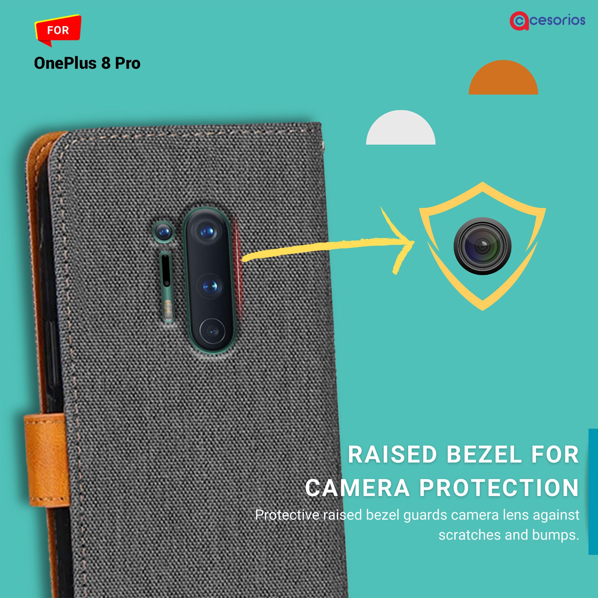 Accesorios Oneplus 8 Pro denim flip cover – Grey – Image 2 #color_grey