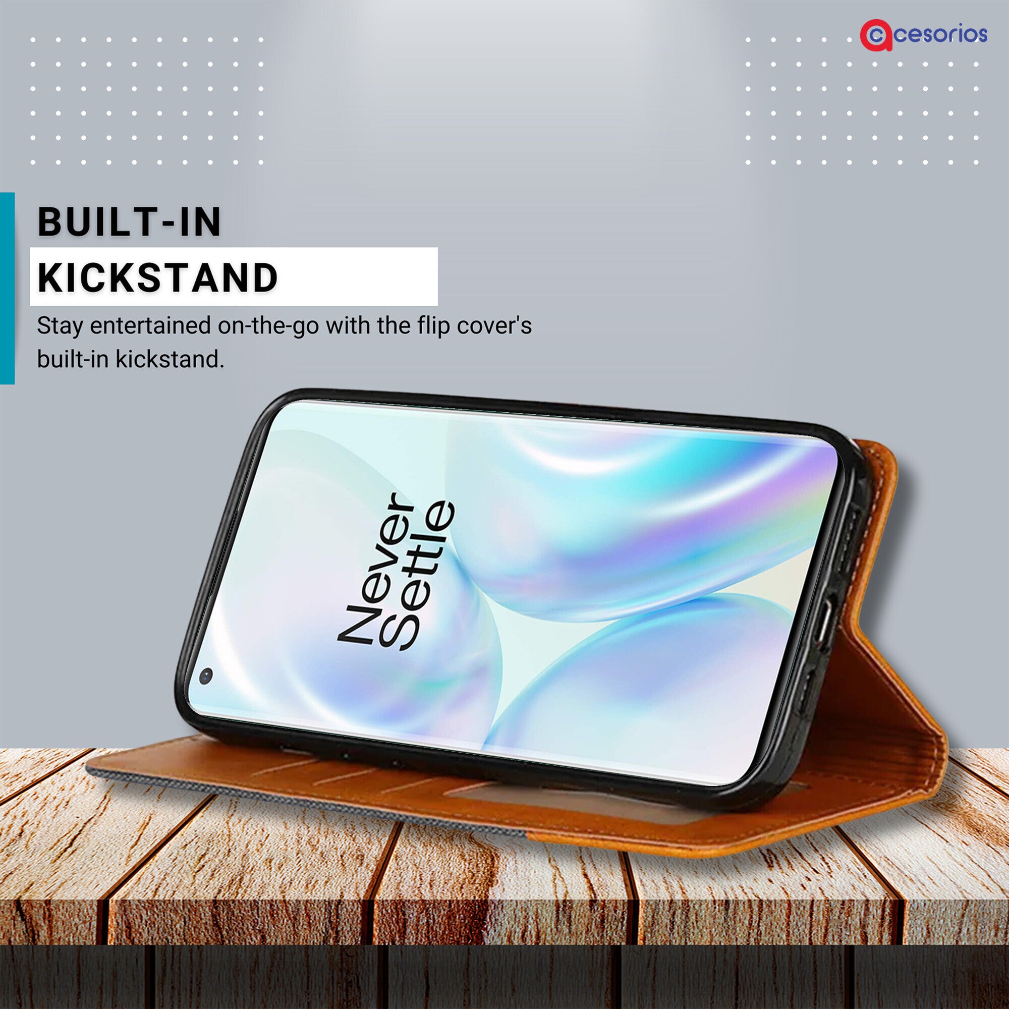 Accesorios Oneplus 8 Pro denim flip cover – Grey – Image 4 #color_grey