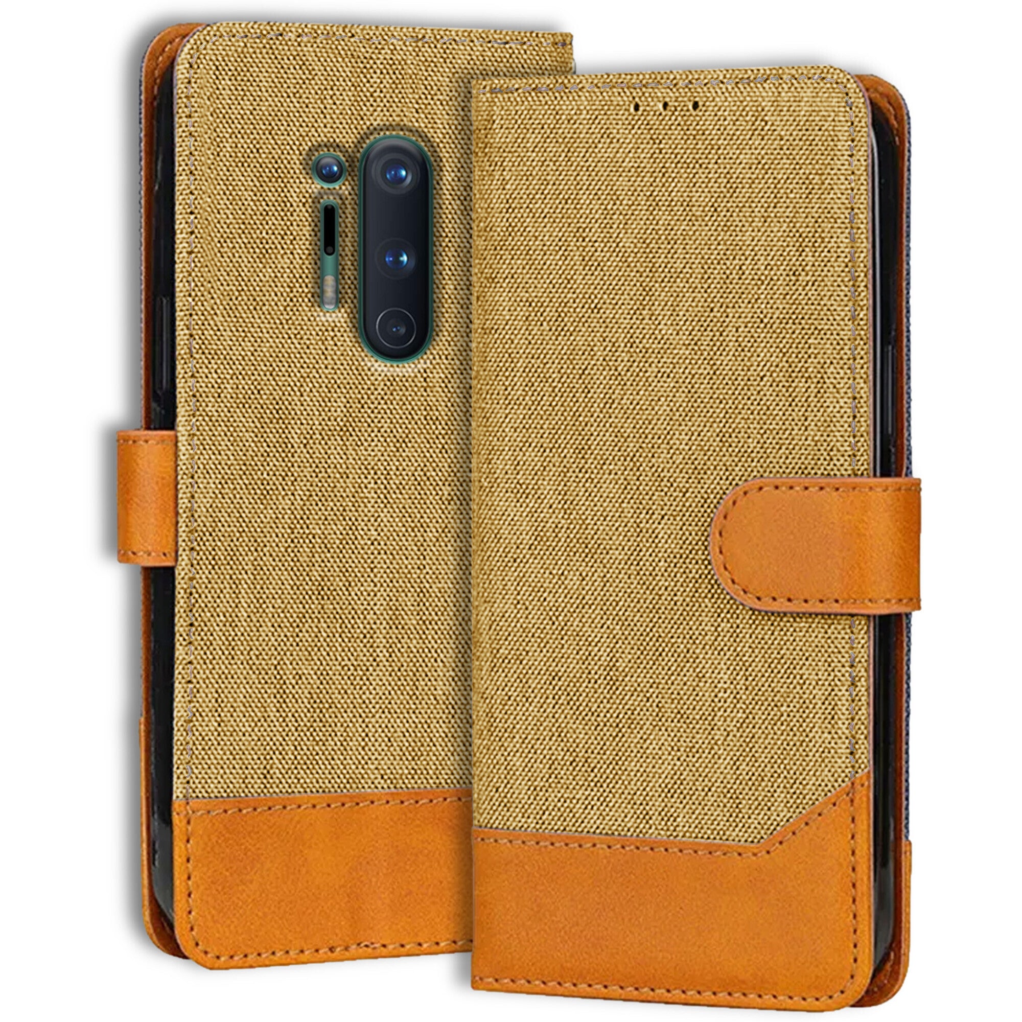 Accesorios Oneplus 8 Pro denim flip cover – Light Brown – Image 1 #color_light brown