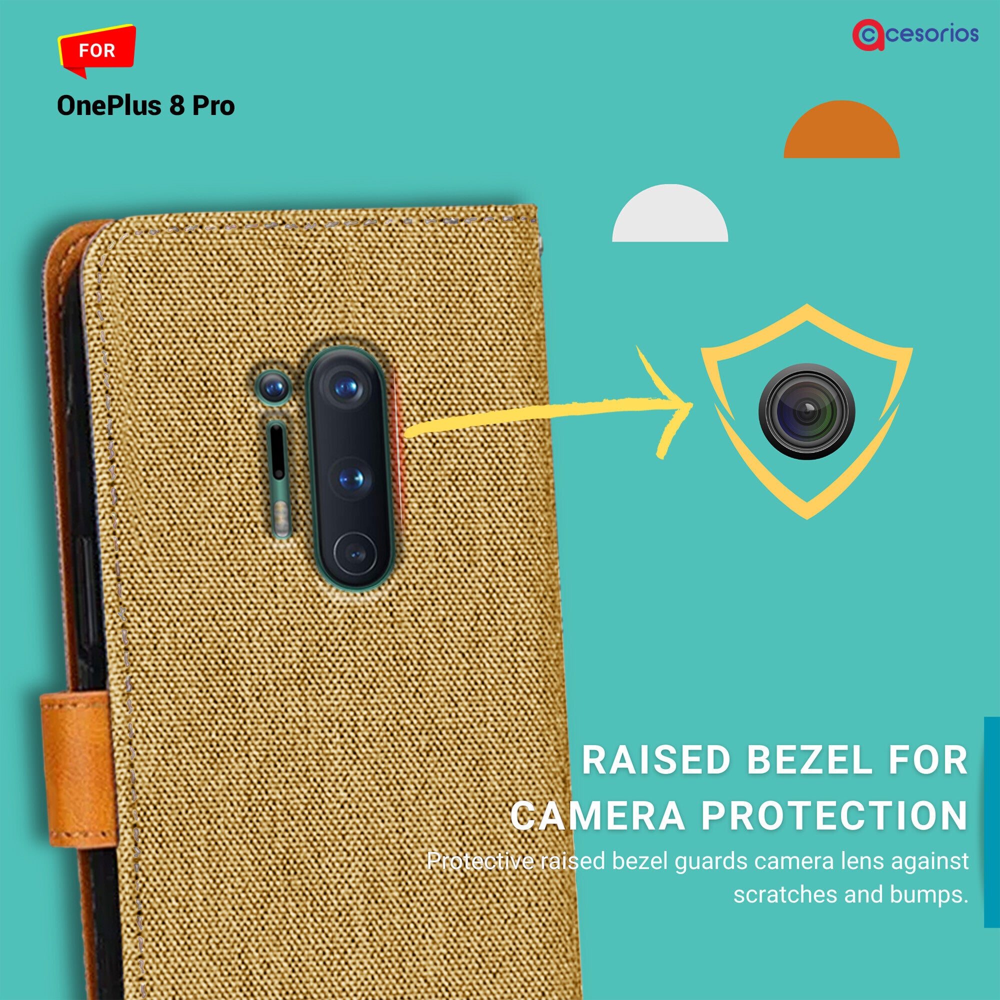 Accesorios Oneplus 8 Pro denim flip cover – Light Brown – Image 2 #color_light brown