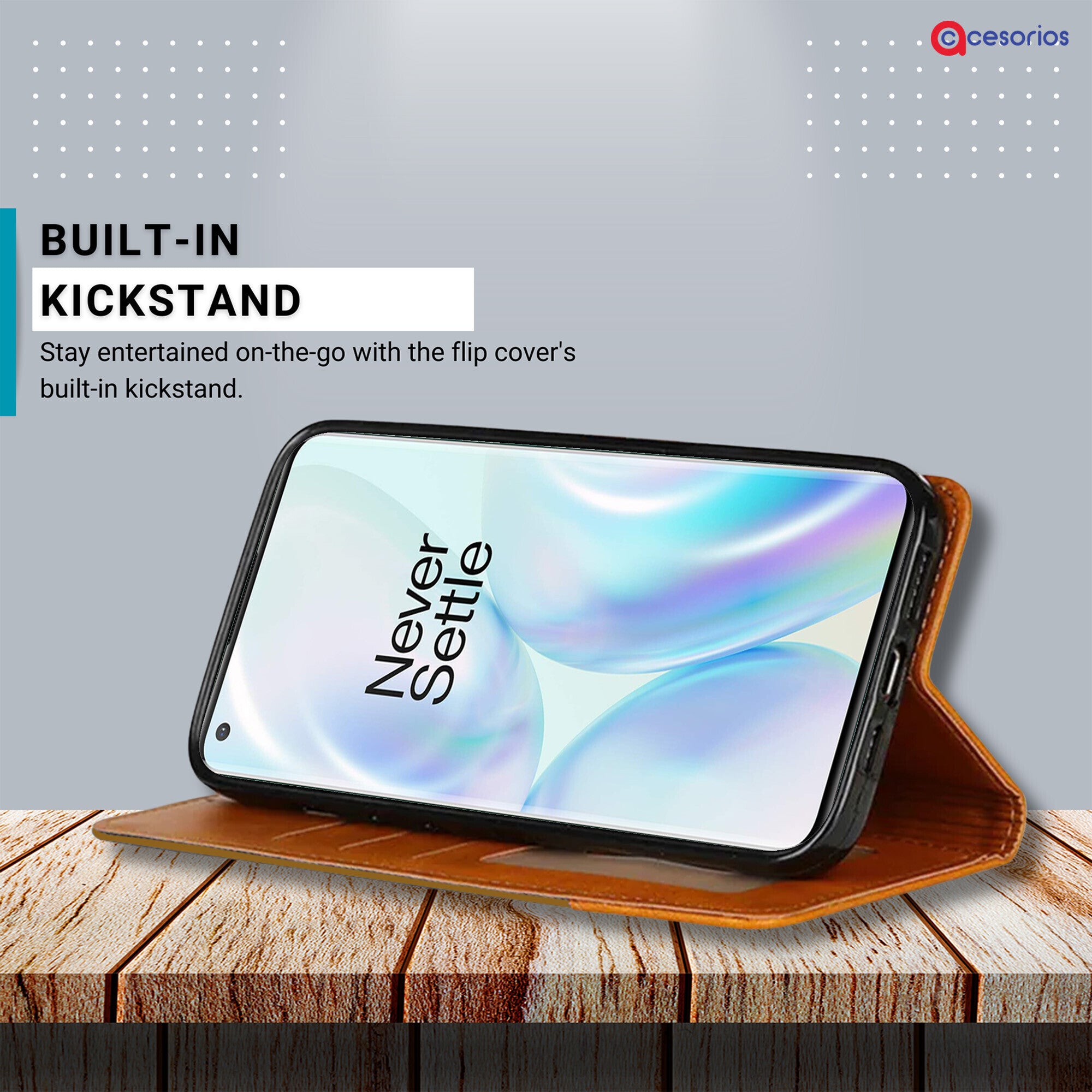 Accesorios Oneplus 8 Pro denim flip cover – Light Brown – Image 4 #color_light brown