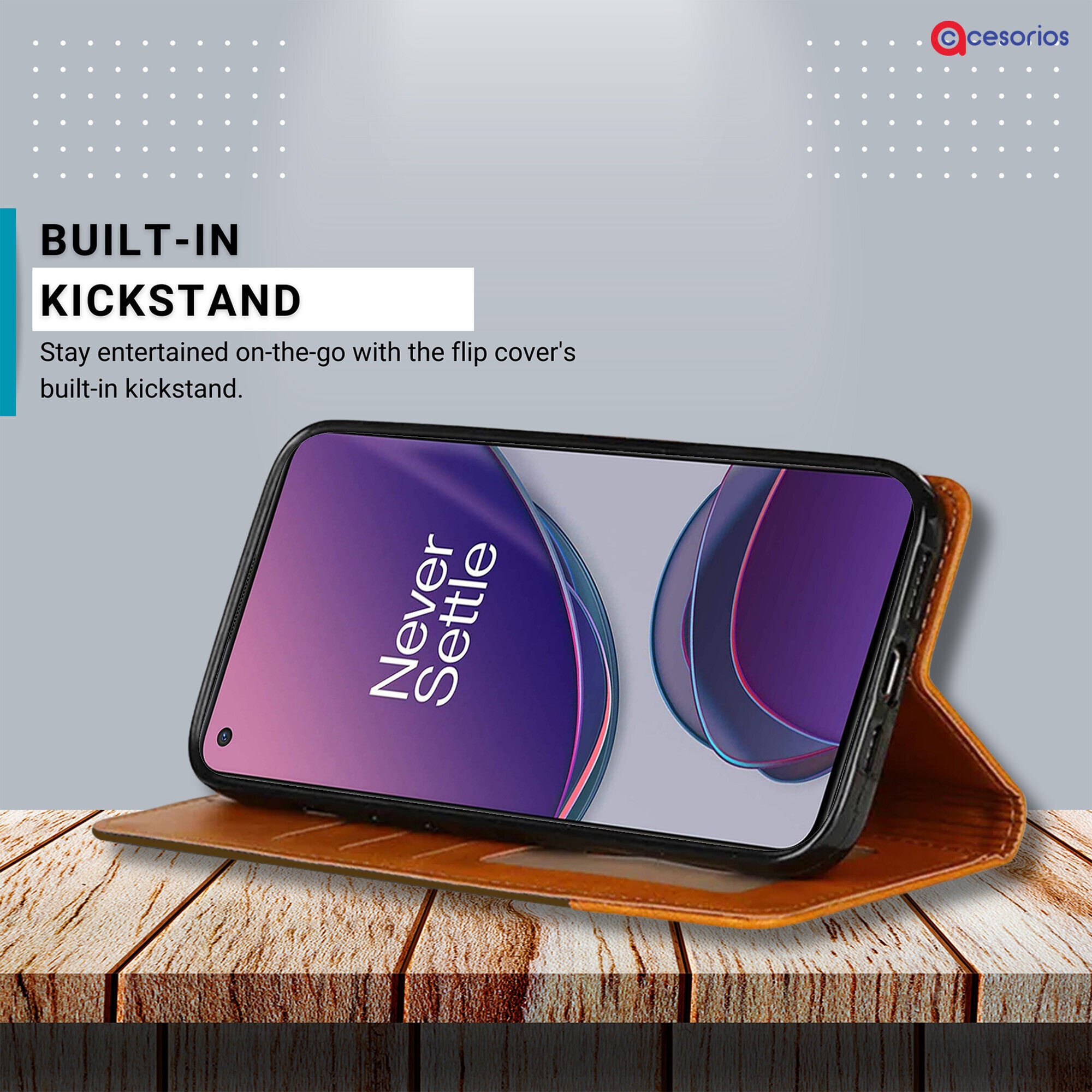 Accesorios Oneplus 8T denim flip cover – Dark Brown – Image 4 #color_dark brown