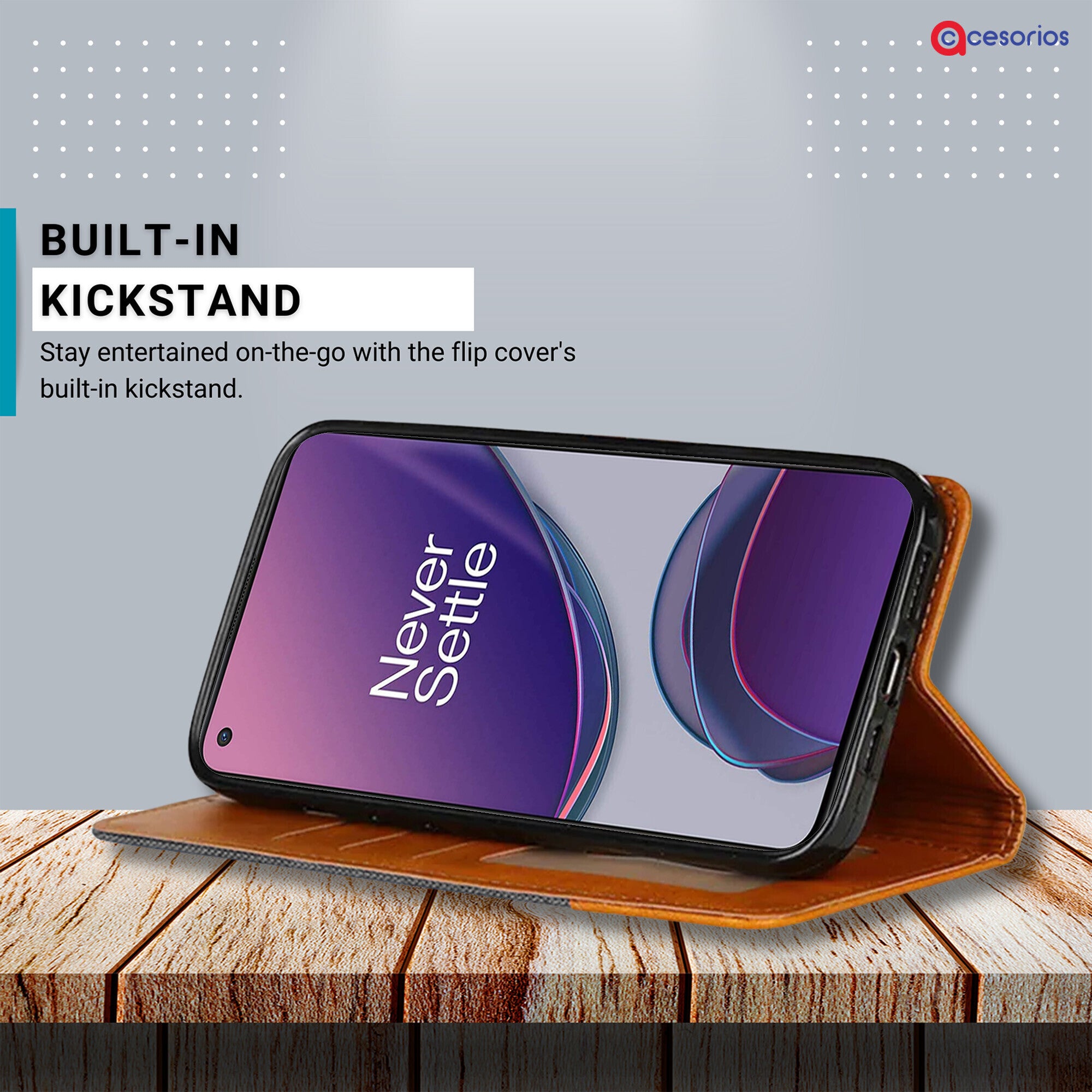Accesorios Oneplus 8T denim flip cover – Grey – Image 4 #color_grey