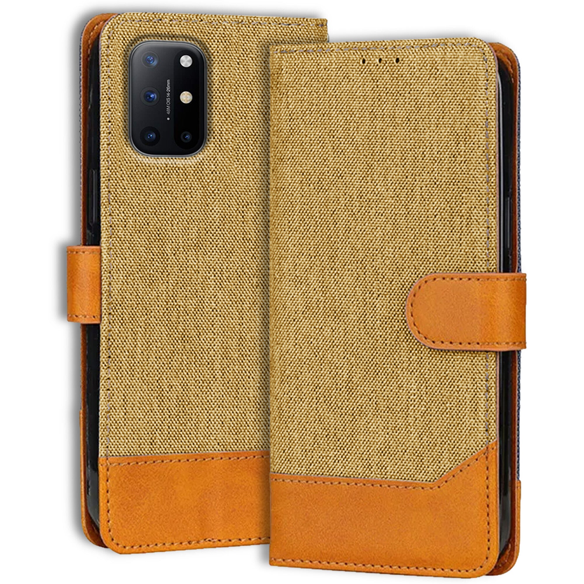 Accesorios Oneplus 8T denim flip cover – Light Brown – Image 1 #color_light brown