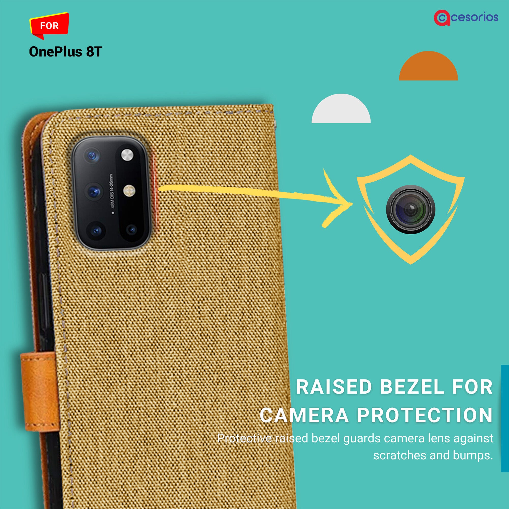 Accesorios Oneplus 8T denim flip cover – Light Brown – Image 2 #color_light brown