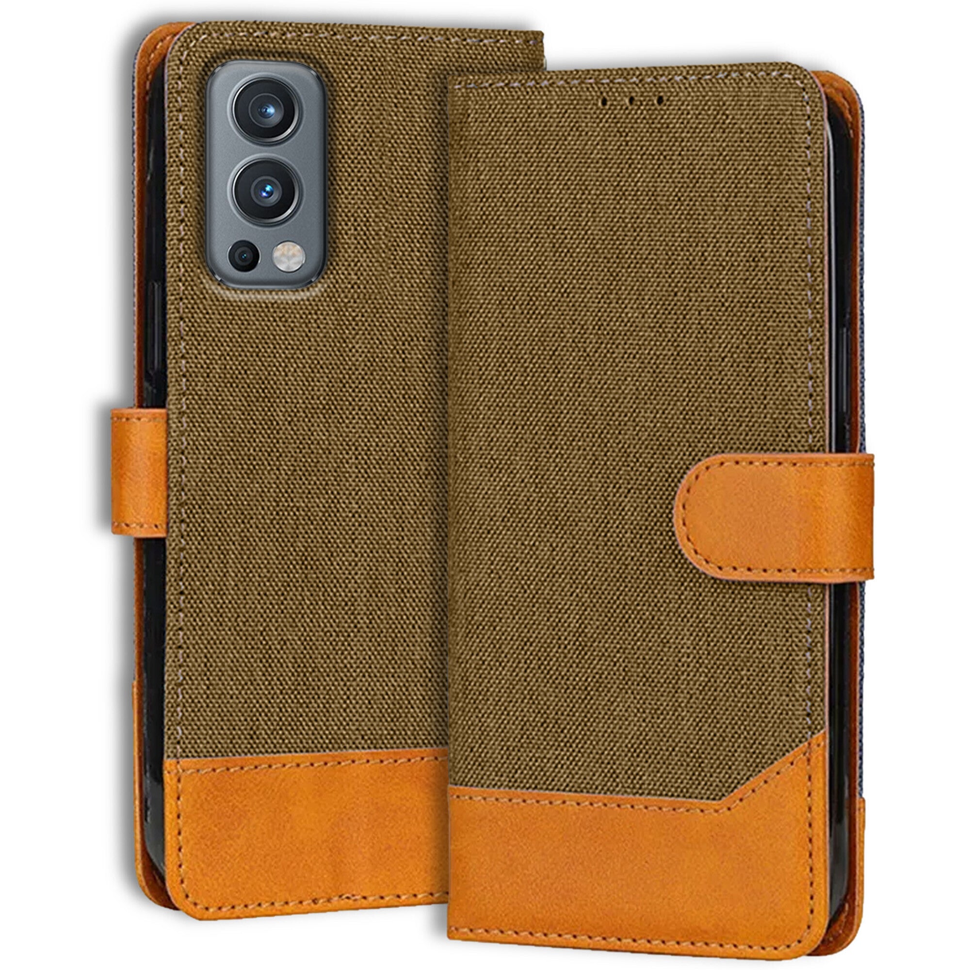 Accesorios Oneplus Nord 2 denim flip cover – Dark Brown – Image 1 #color_dark brown