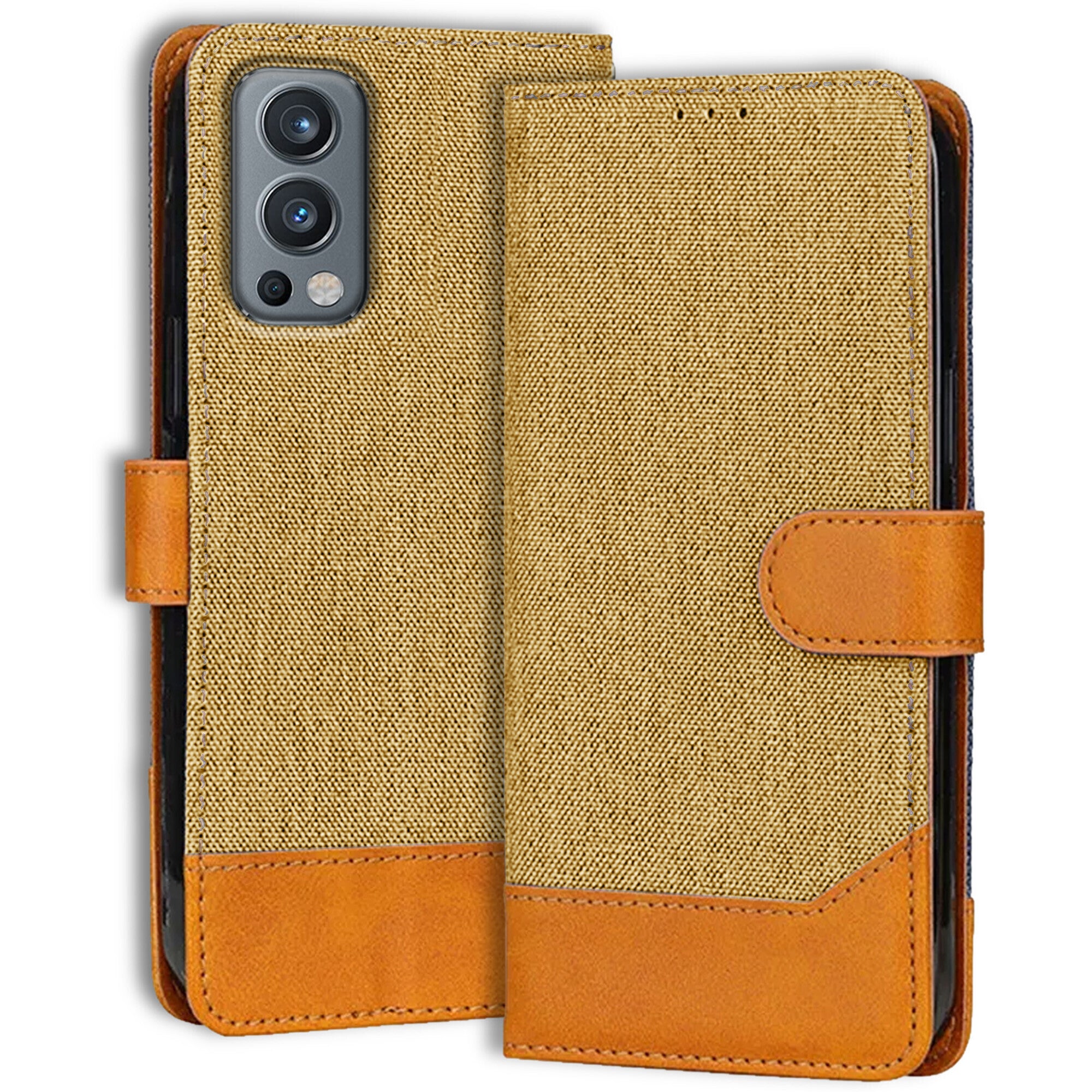 Accesorios Oneplus Nord 2 denim flip cover – Light Brown – Image 1 #color_light brown