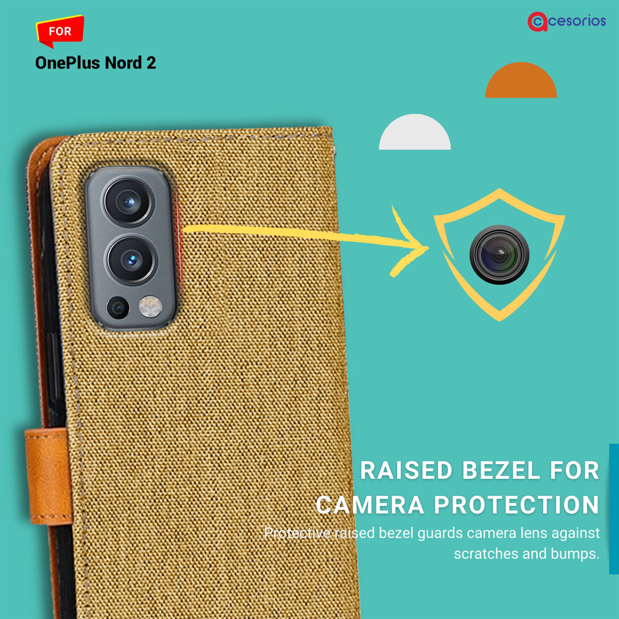 Accesorios Oneplus Nord 2 denim flip cover – Light Brown – Image 2 #color_light brown