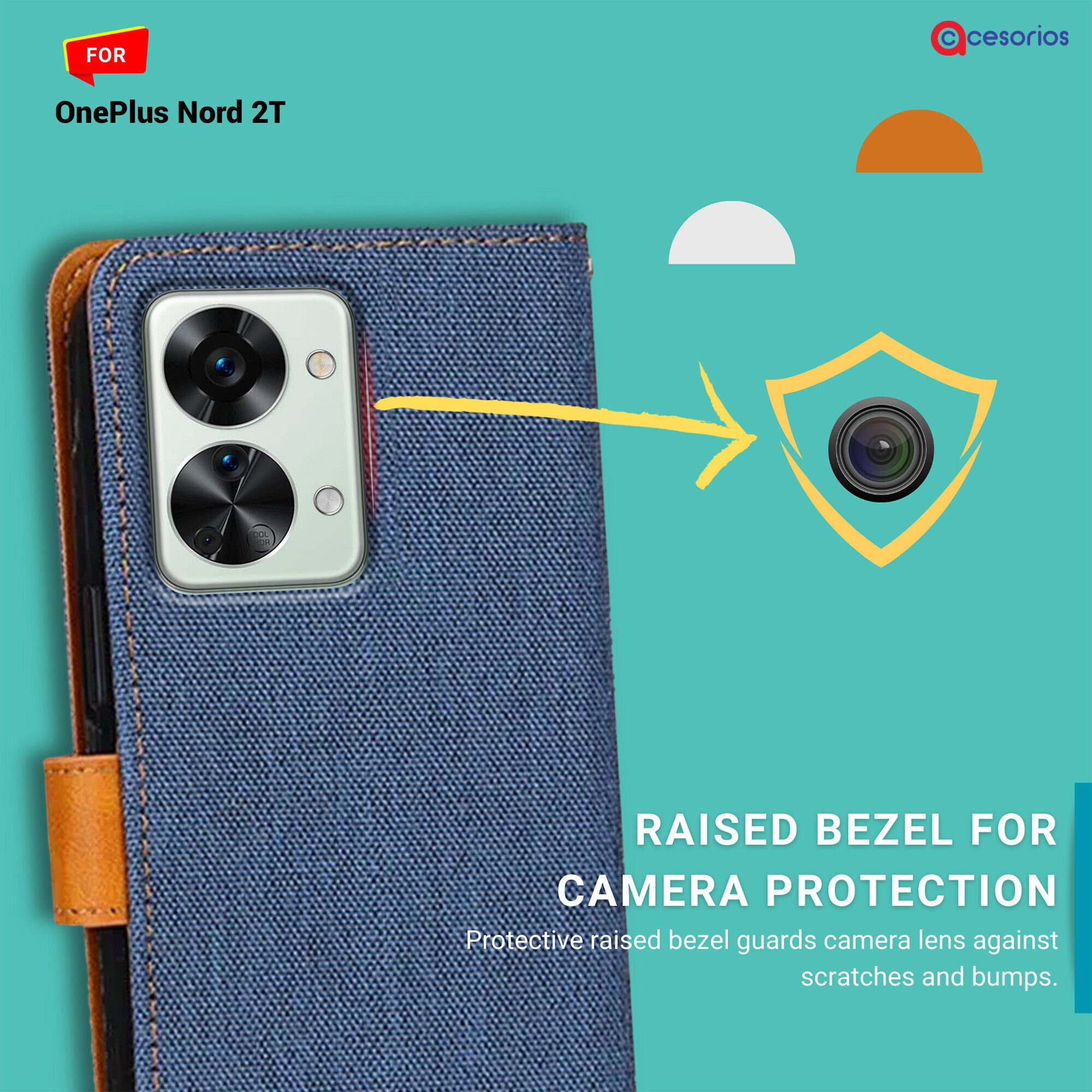Accesorios Oneplus Nord 2T denim flip cover – Blue – Image 2 #color_blue