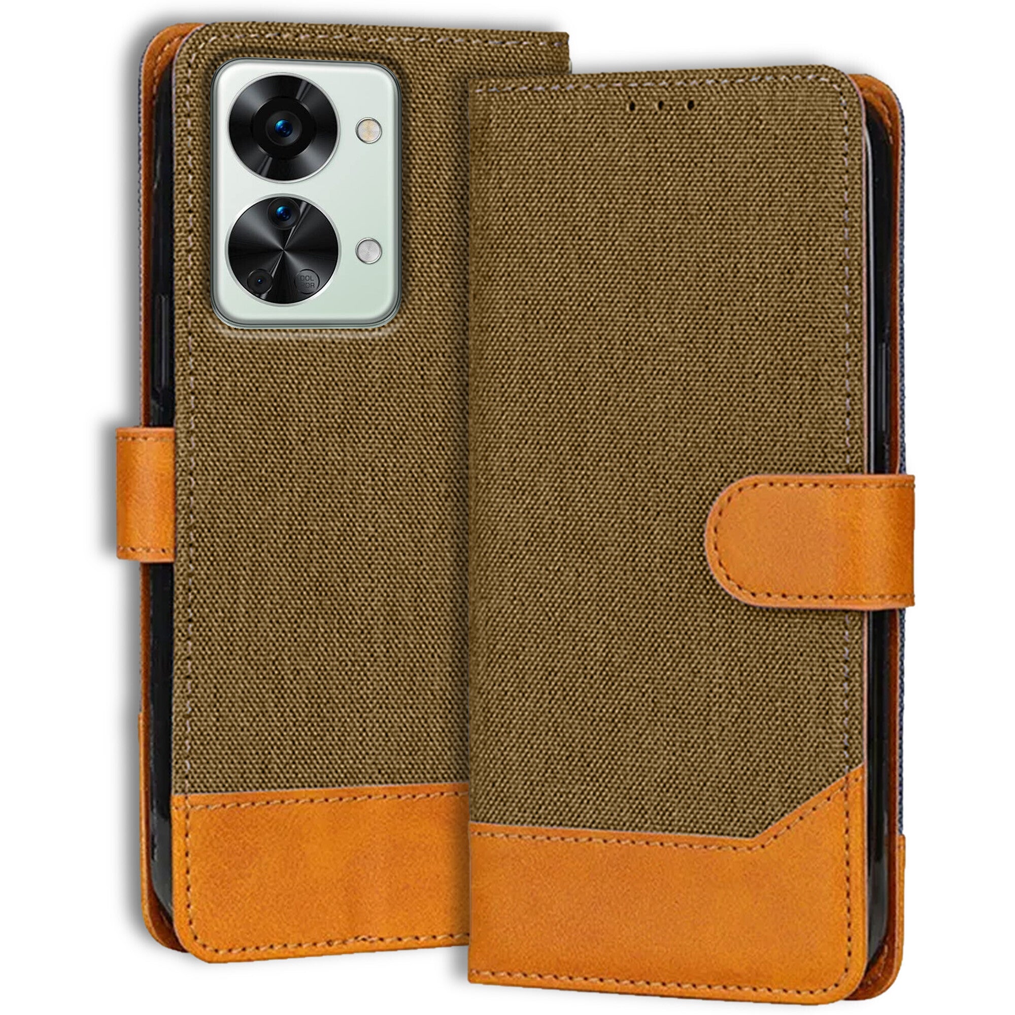Accesorios Oneplus Nord 2T denim flip cover – Dark Brown – Image 1 #color_dark brown