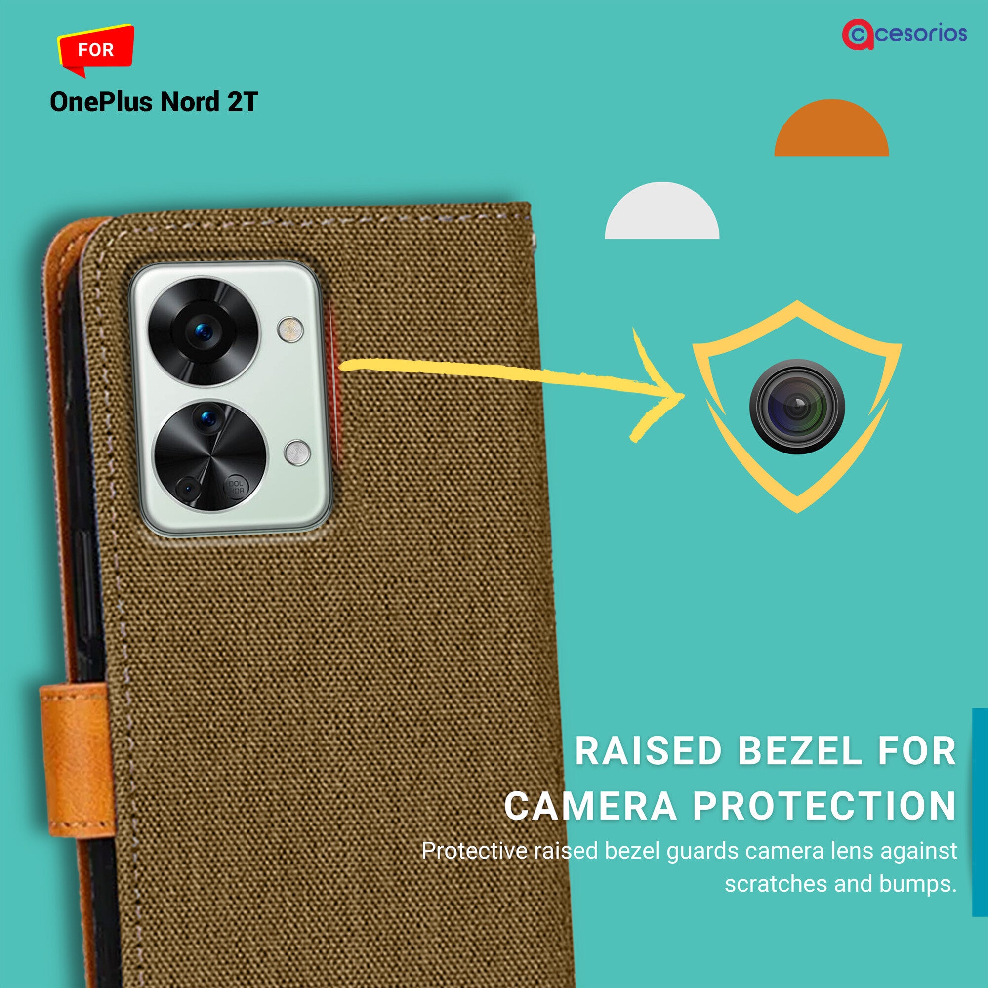 Accesorios Oneplus Nord 2T denim flip cover – Dark Brown – Image 2 #color_dark brown
