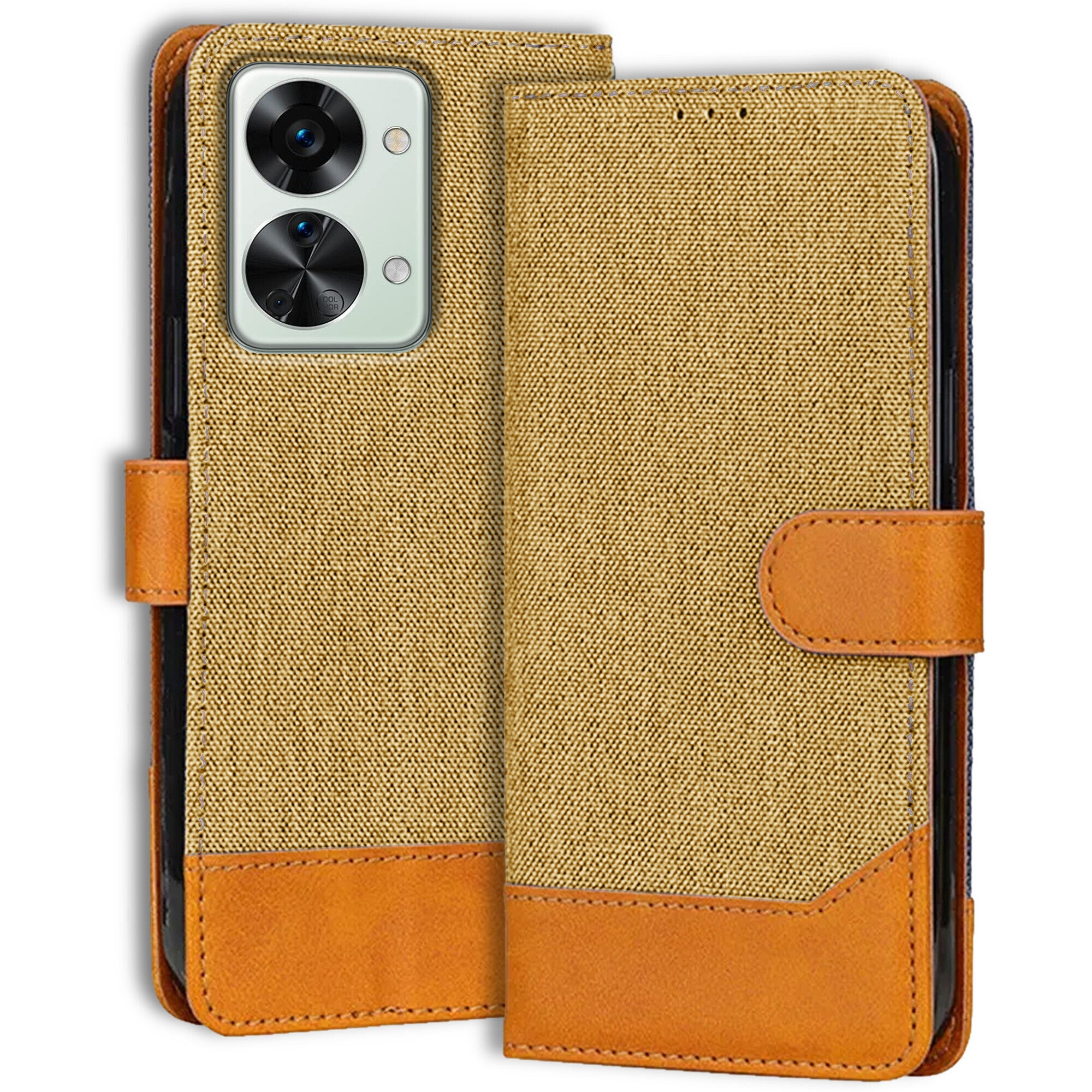 Accesorios Oneplus Nord 2T denim flip cover – Light Brown – Image 1 #color_light brown