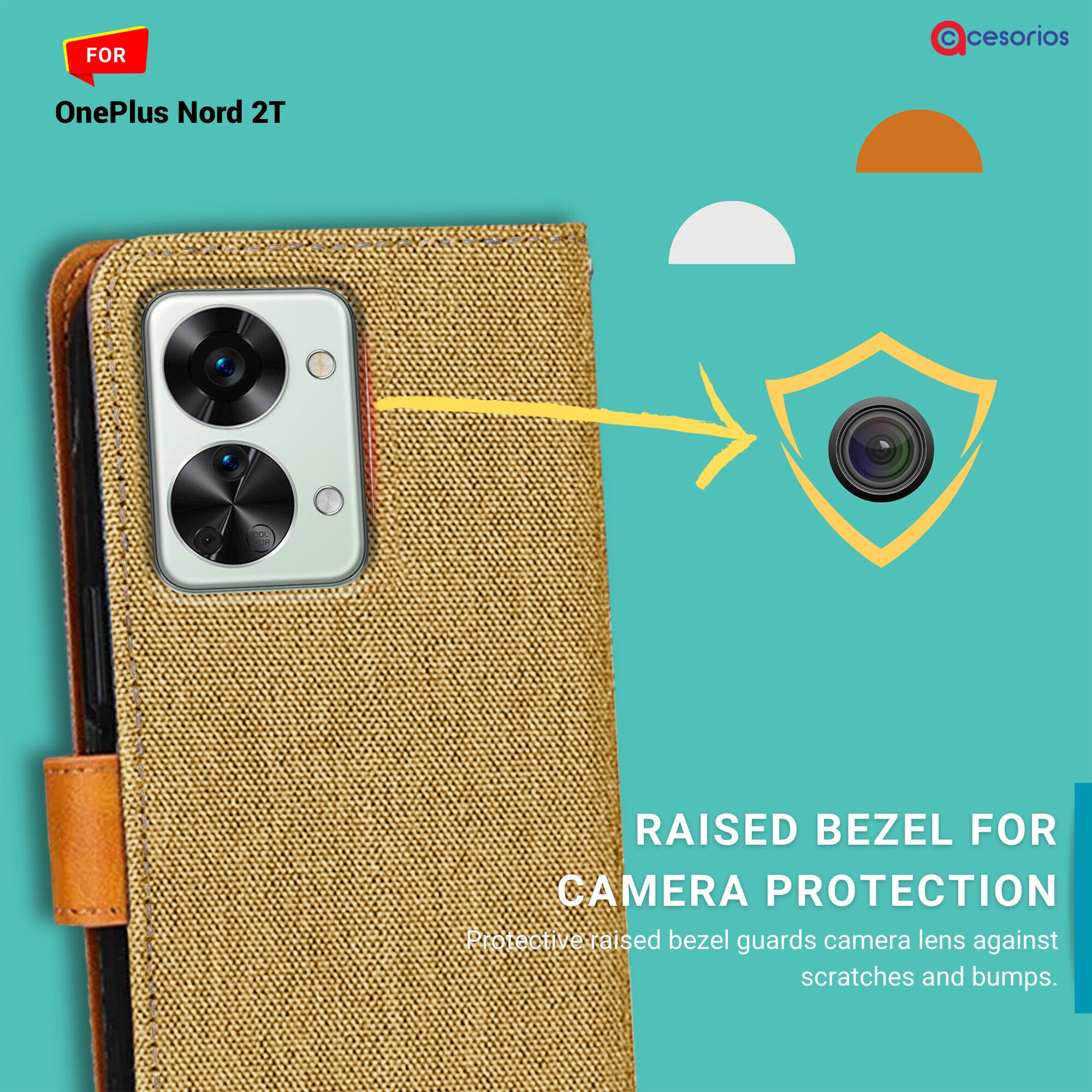 Accesorios Oneplus Nord 2T denim flip cover – Light Brown – Image 2 #color_light brown
