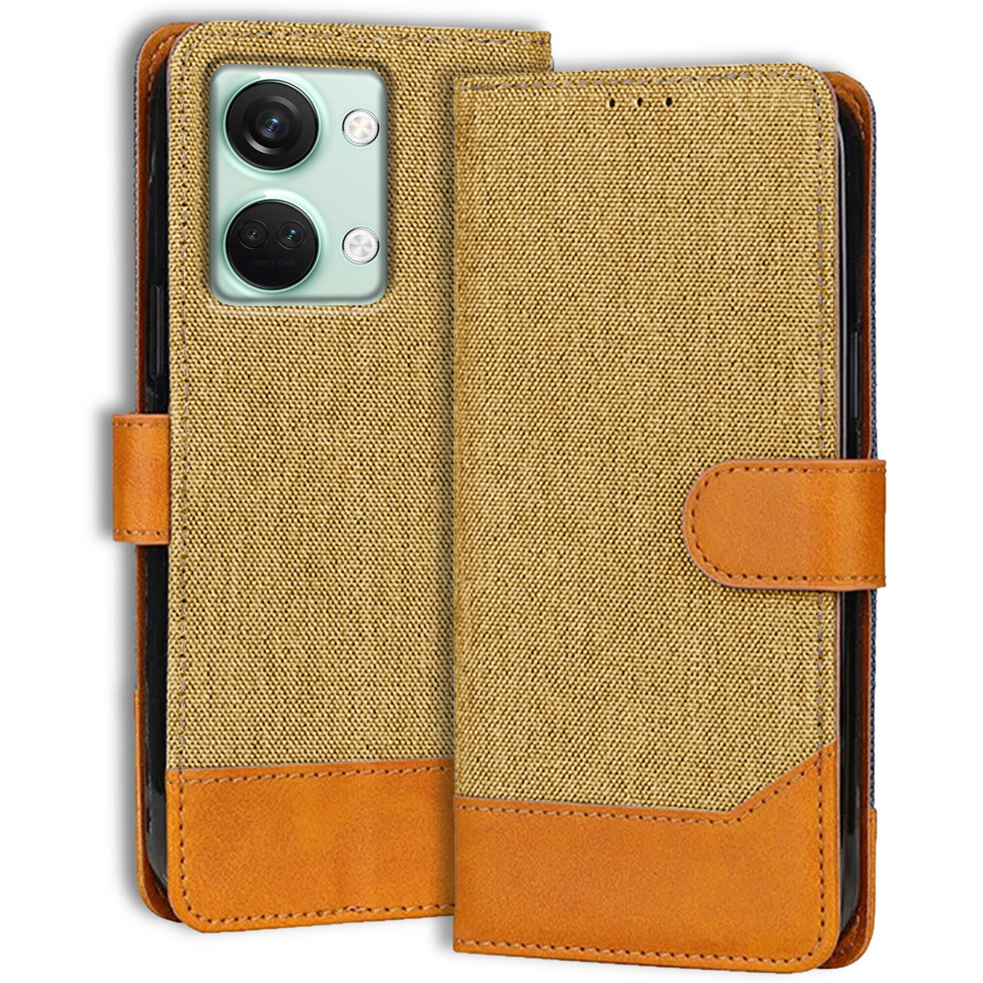 Accesorios Oneplus Nord 3 5G denim flip cover – Light Brown – Image 1 #color_light brown