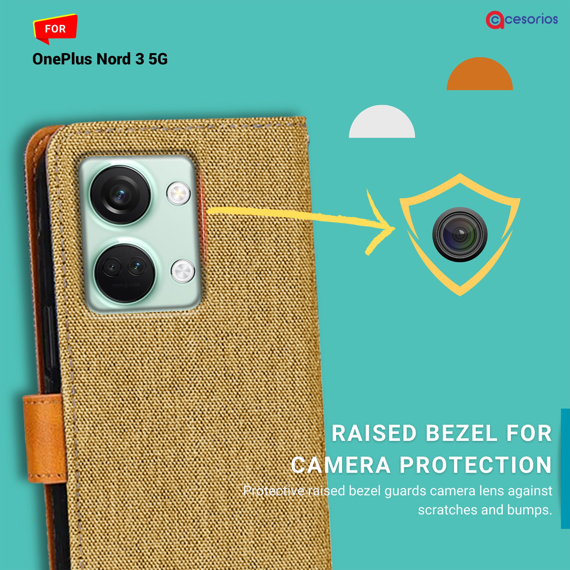 Accesorios Oneplus Nord 3 5G denim flip cover – Light Brown – Image 2 #color_light brown