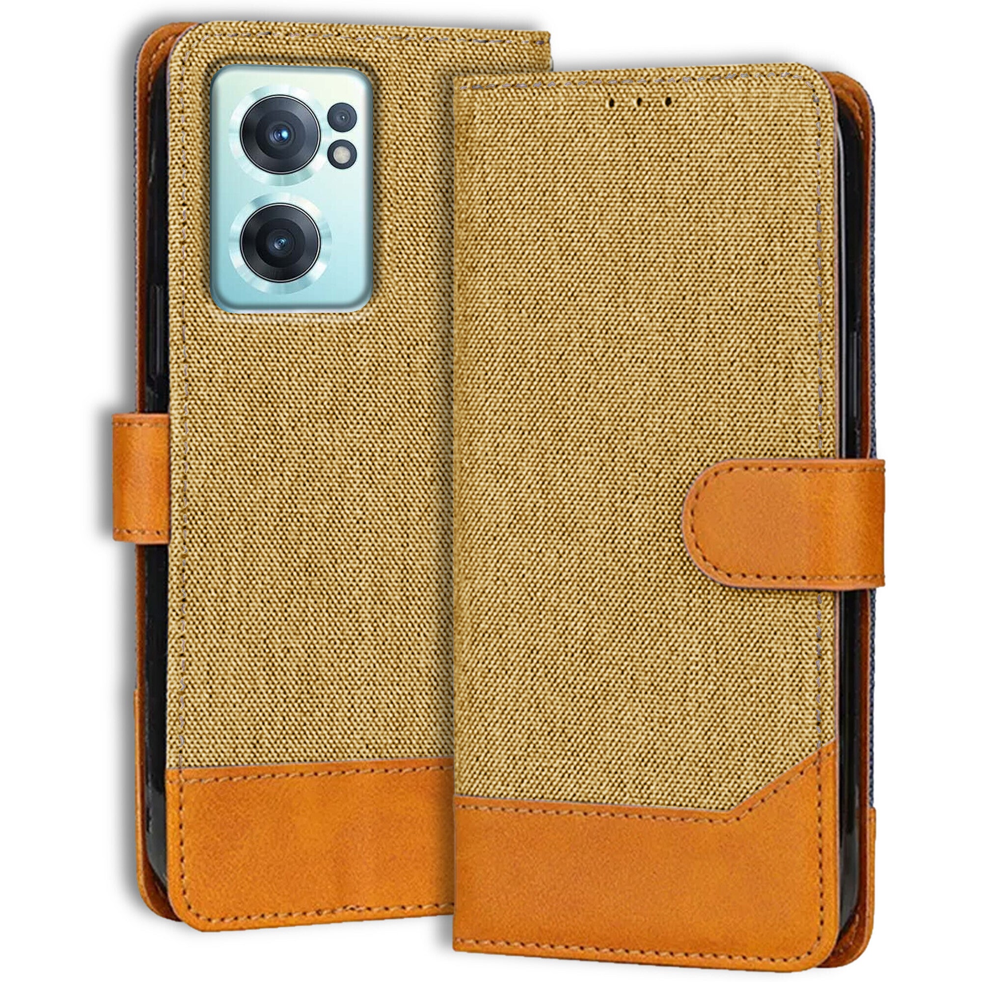 Accesorios Oneplus Nord Ce 2 5G denim flip cover – Light Brown – Image 1 #color_light brown