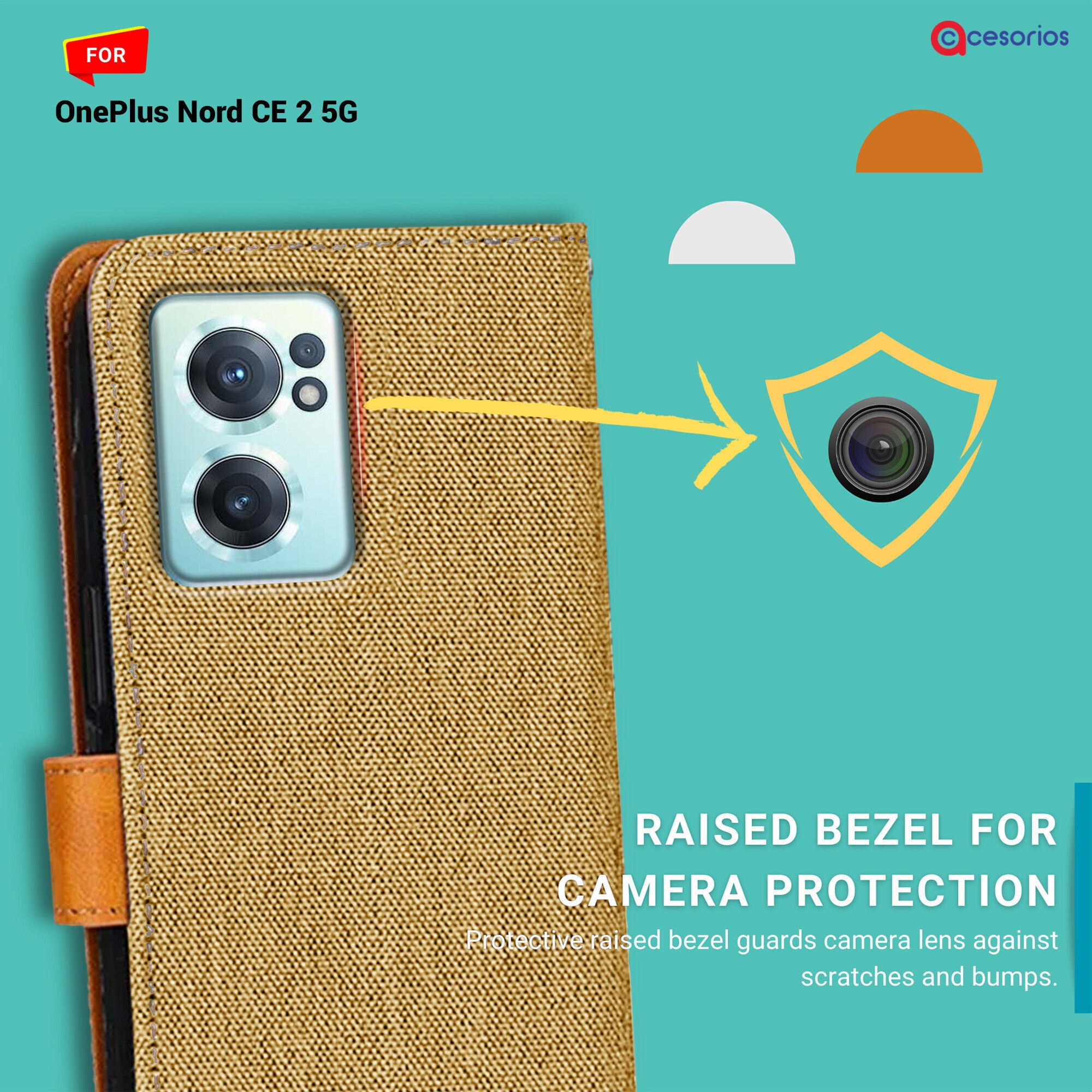 Accesorios Oneplus Nord Ce 2 5G denim flip cover – Light Brown – Image 2 #color_light brown