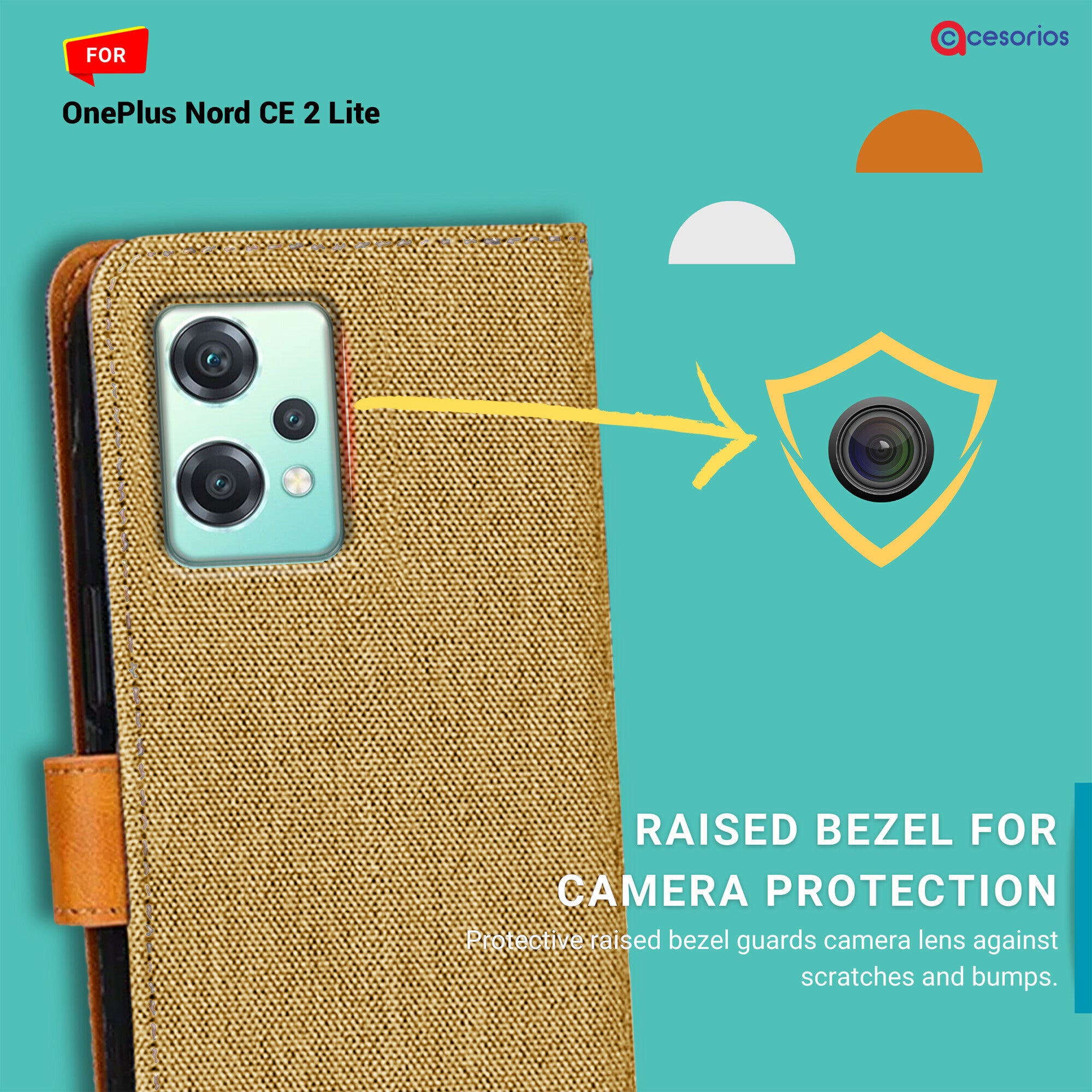 Accesorios Oneplus Nord Ce 2 Lite denim flip cover – Light Brown – Image 2 #color_light brown